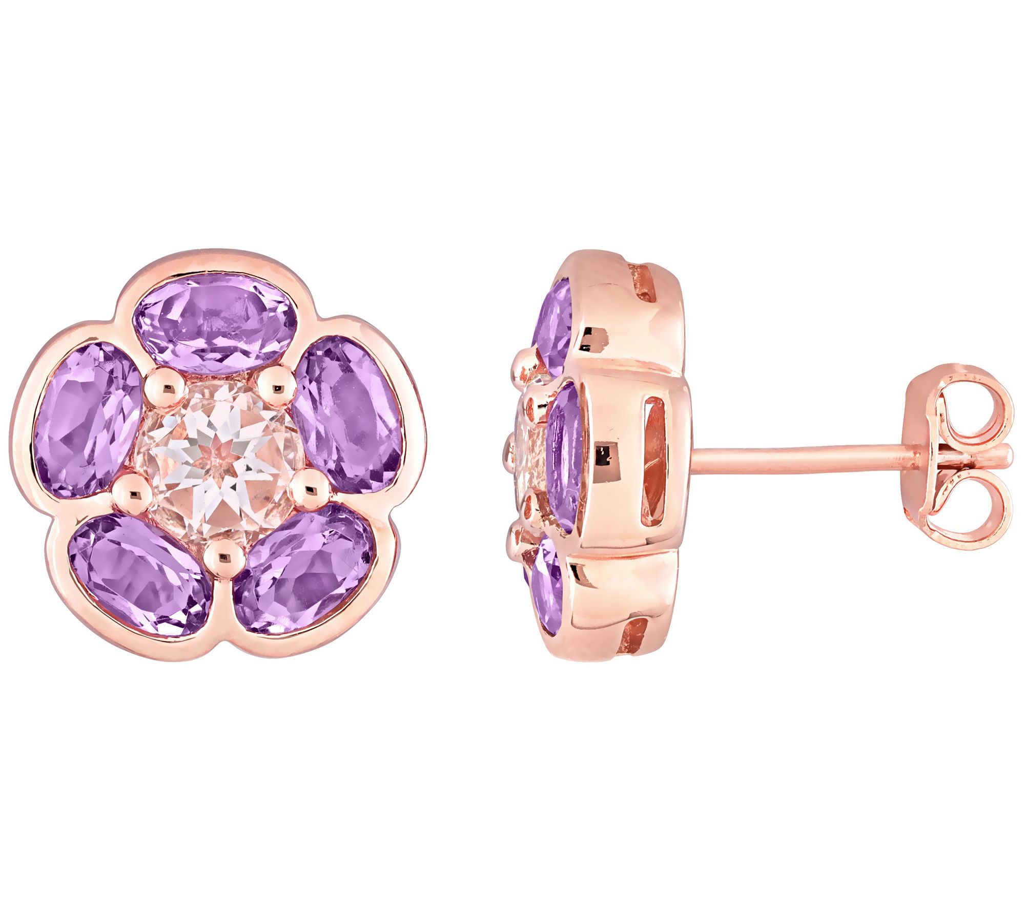 18K Rose Gold Plated 3.15 cttw Amethyst & White Topaz Earrings