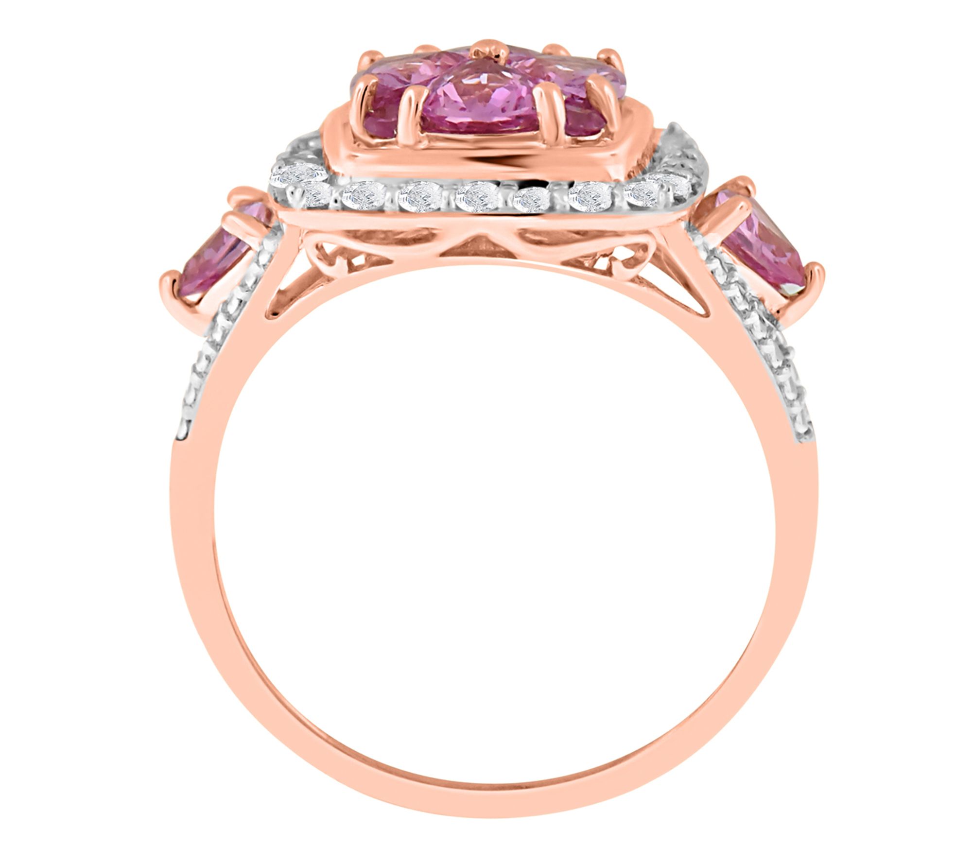 14K Gold 2.65 cttw Pink & White Sapphire Halo Ring - QVC.com