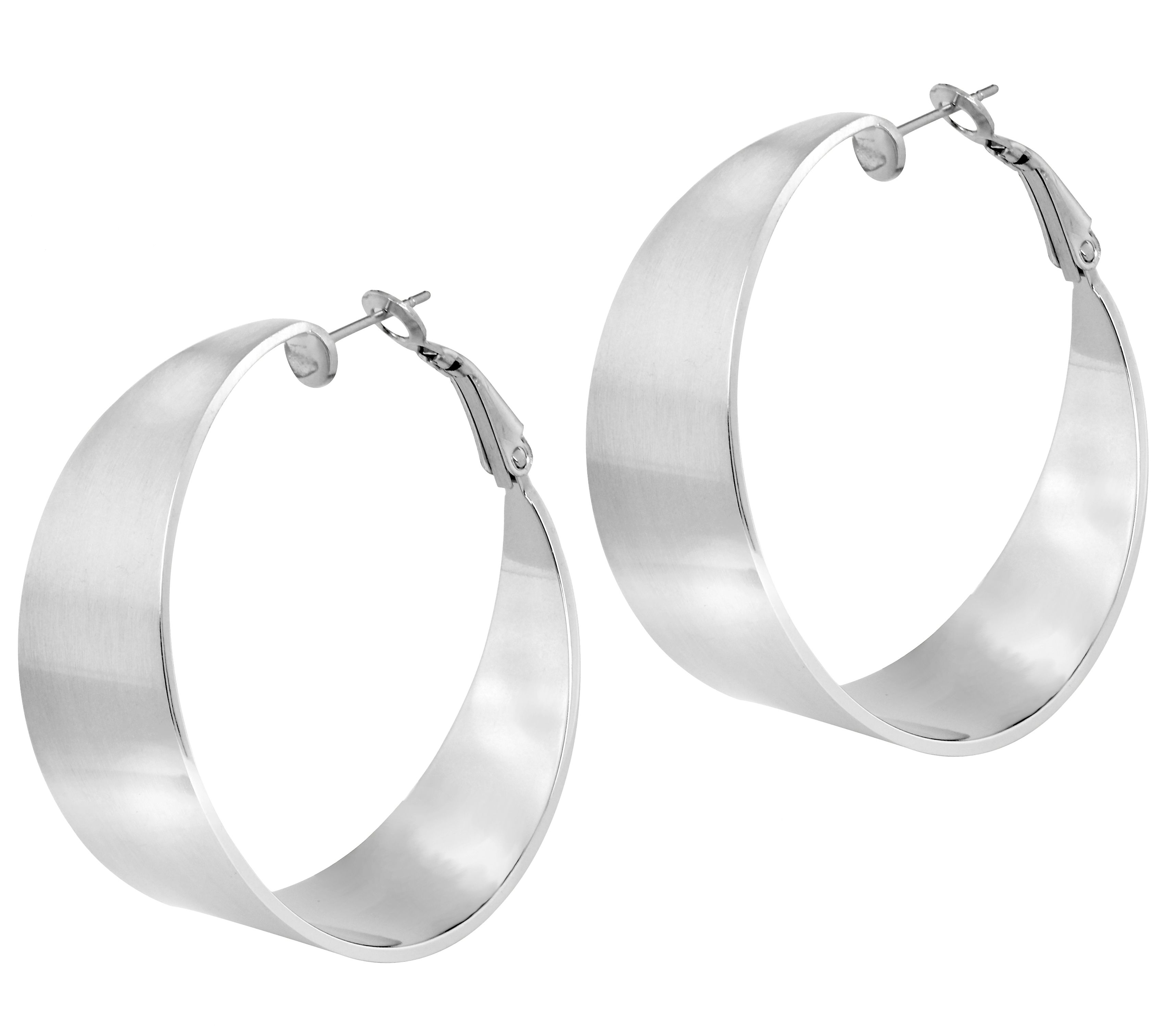 Steel by Design 1-1/2" Satin Graduated Hoop Earrings
