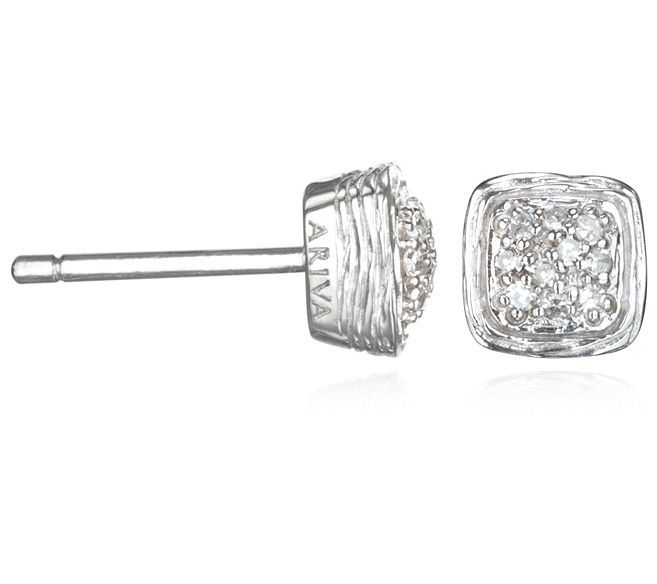 Ariva Sterling Silver 0.10 cttw Diamond Stud Ea rrings