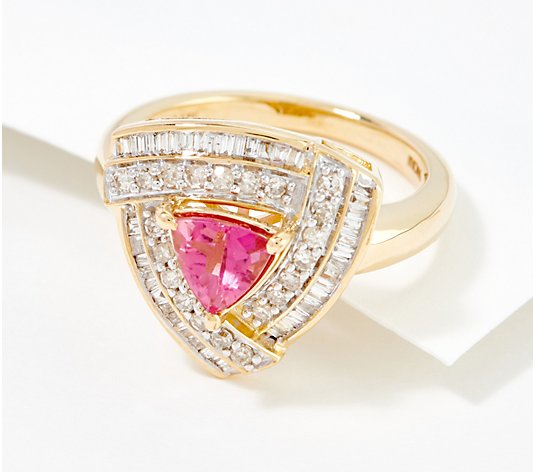 Affinity Gems Trillion Pink Tourmaline & Diamond Ring, 14K Gold