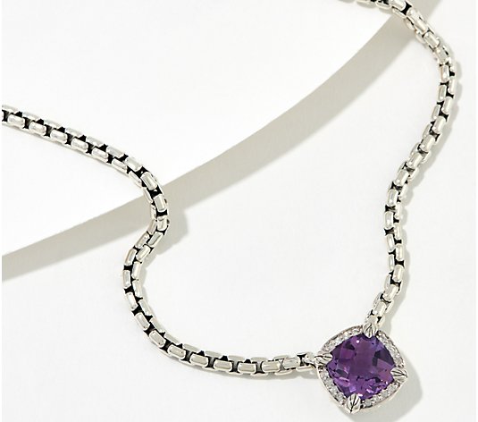 JAI Sterling Silver Cushion Gem & Diamond Necklace