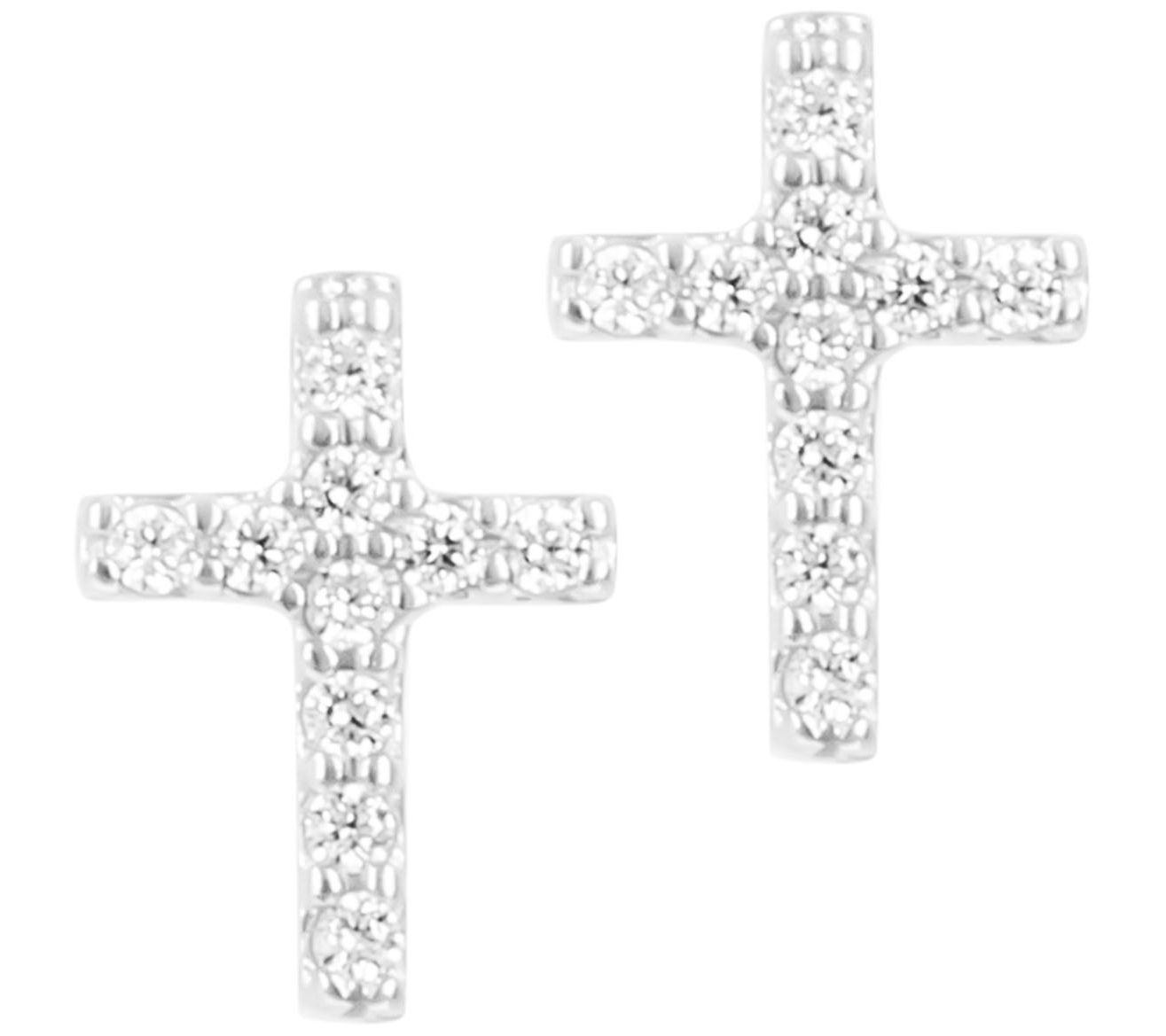 Diamonique Petite Cross Stud Earrings, 14K Gold