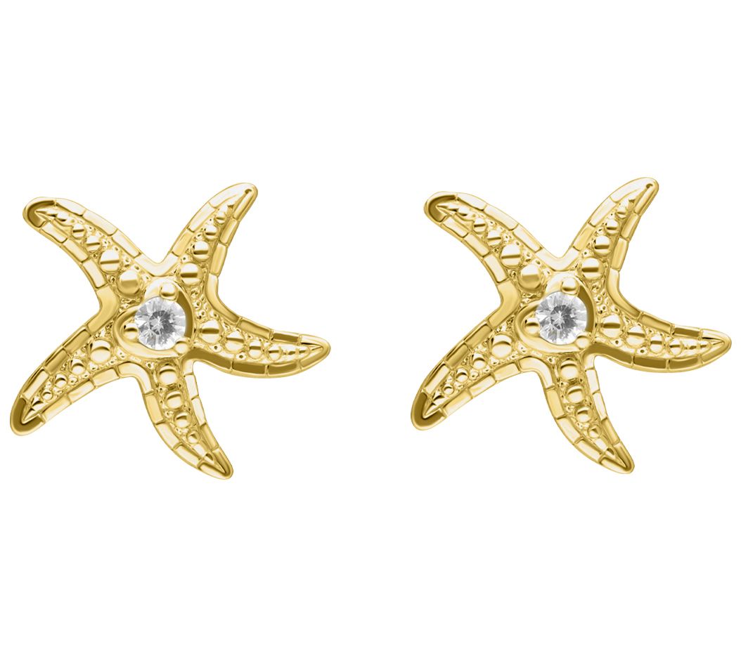 Goddaughters 14K Gold Clad White Sapphire Starfish Earrings