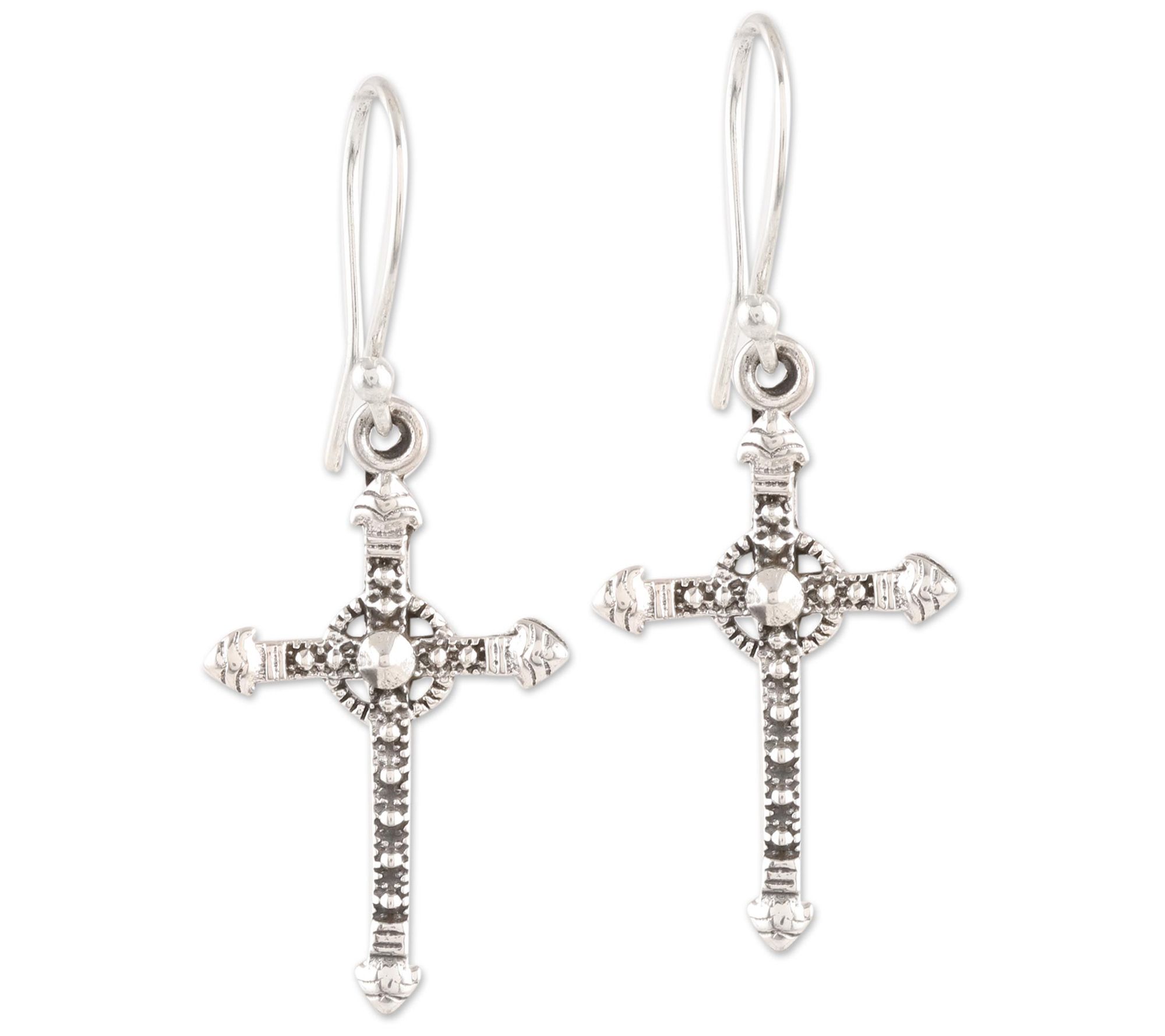 Novica Artisan Crafted Sterling Silver Cross Dangle Earrings