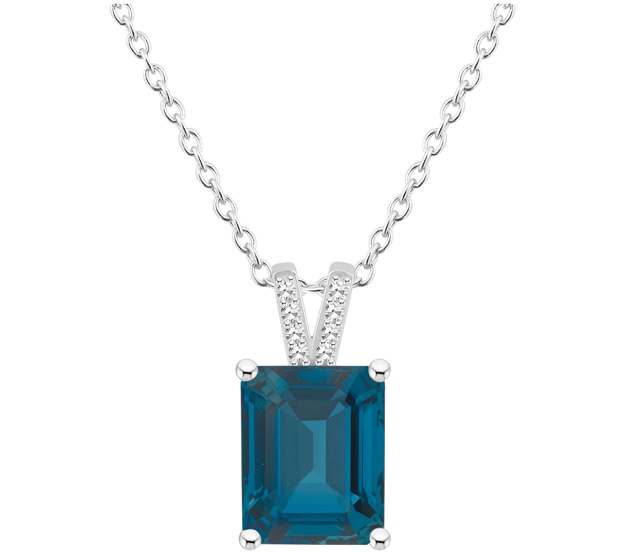 Affinity Gems E merald Blue Top az & Diamond Pe ndant w/ Chain