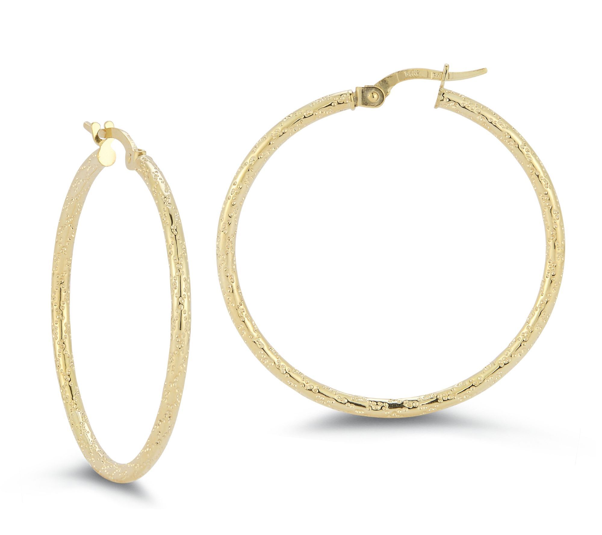 Italian Gold 1-1/4" Thin Hammered Hoop Earrings, 14K