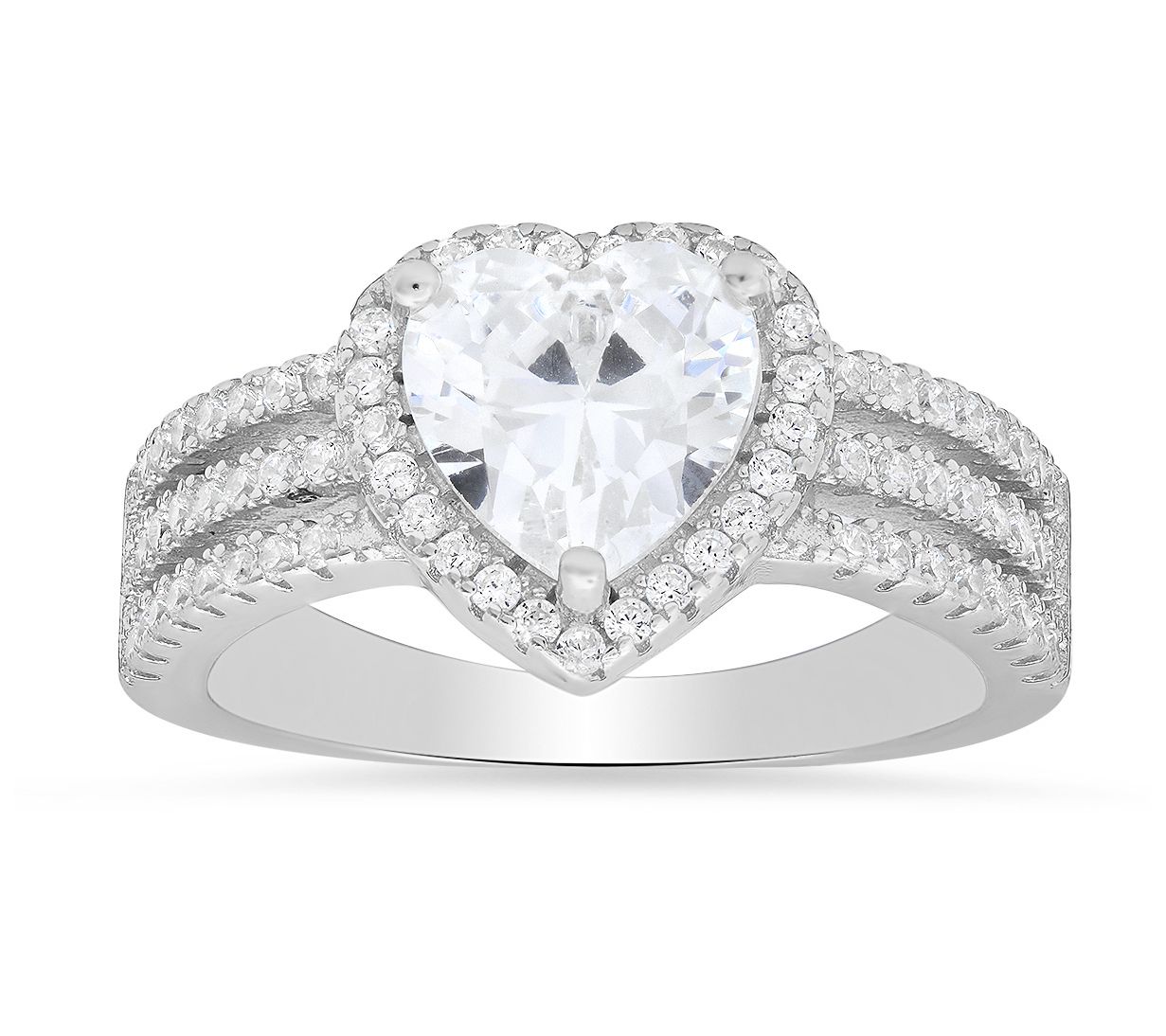 Sterling Silver Triple Row Heart Halo Ring