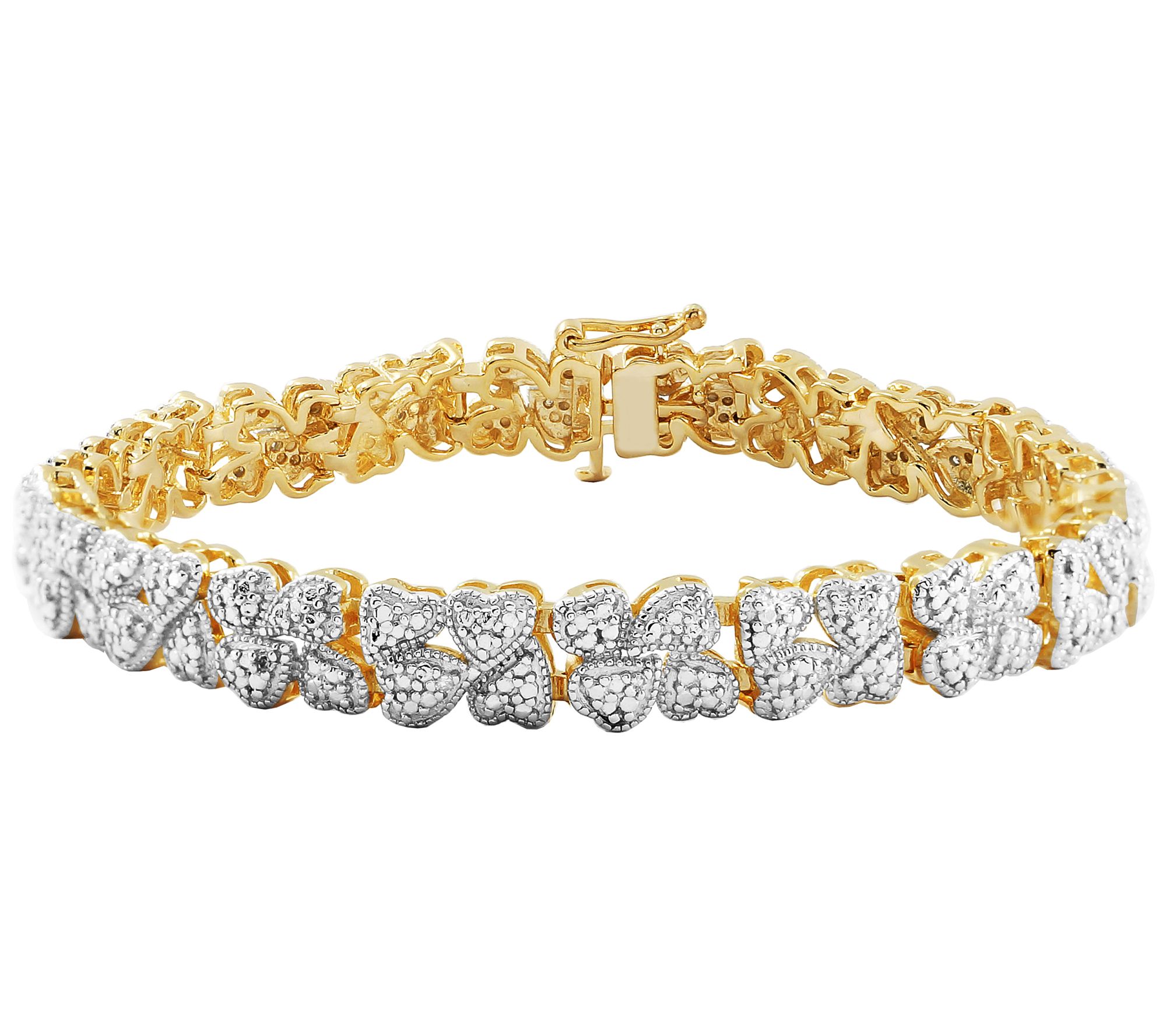 18K Gold Plated Accent Diamond Heart Cluster Tennis Bracelet