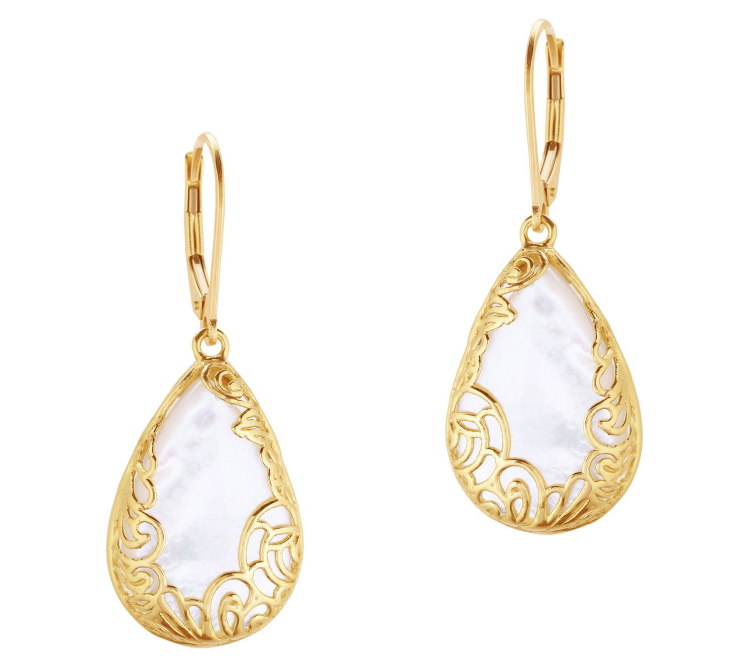 Adi Paz 14K Gold Mother of Pearl Lace Design Drop Earrings