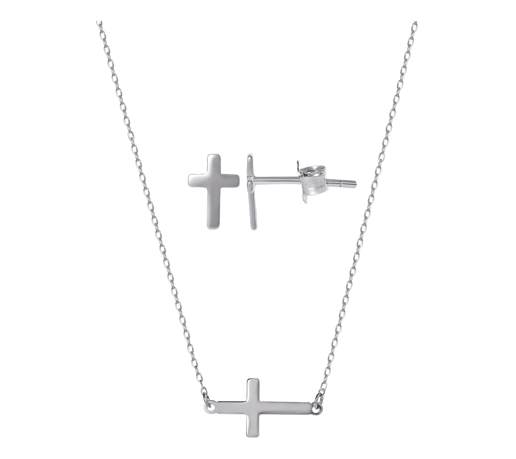Silver Style Cross Earrings and Necklace Set, Sterling