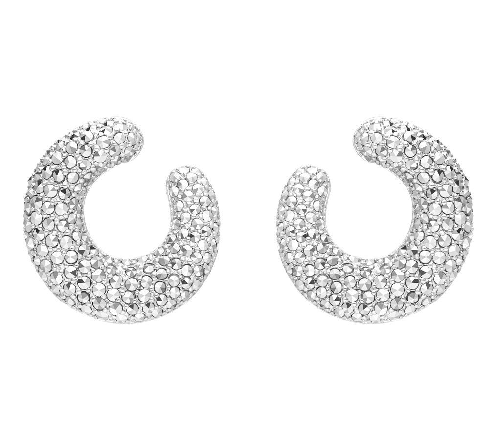 Dallas Prince Marcasite Front Facing Hoop Earri ngs, Sterling