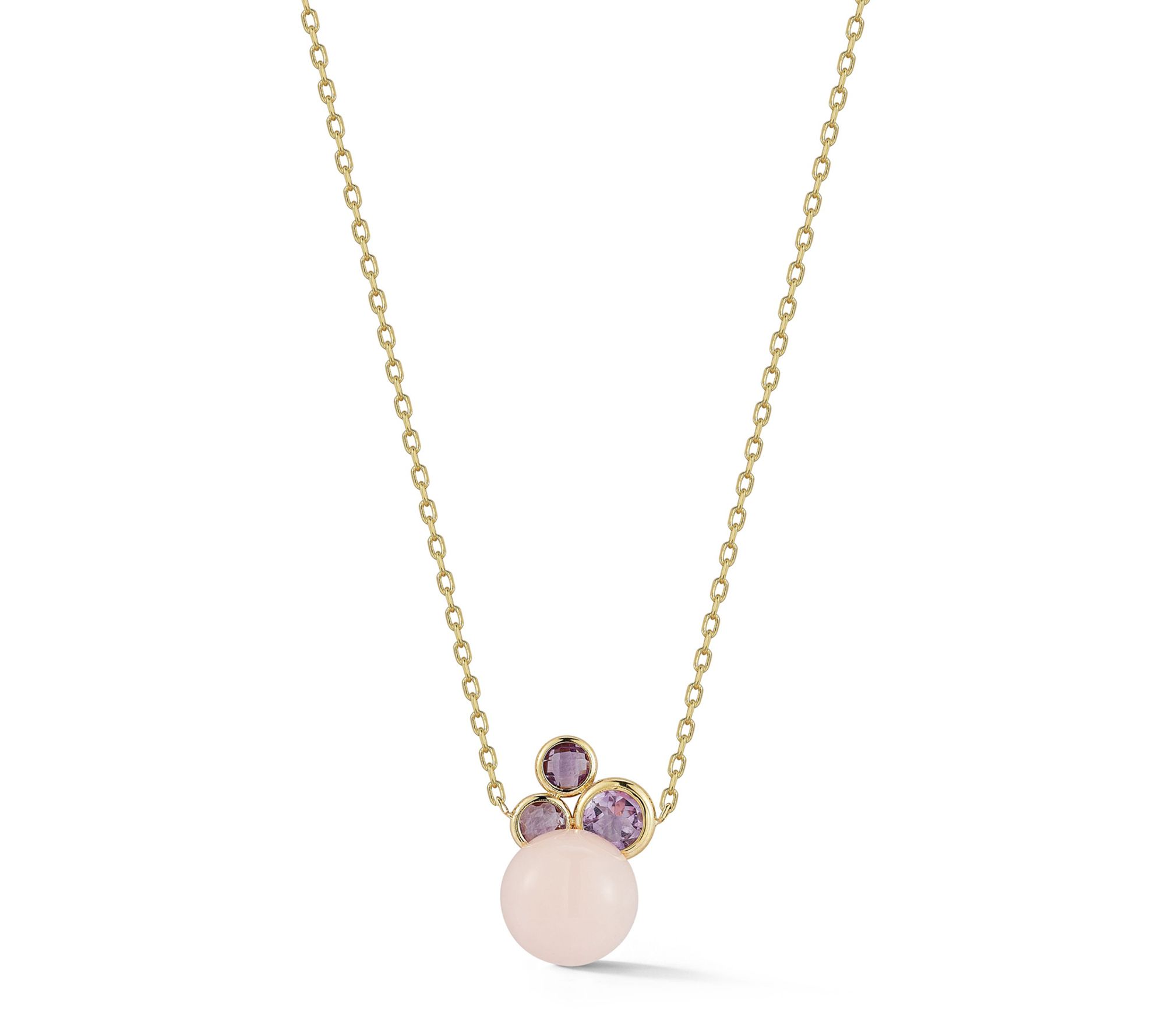 Italian Gold Rose Quartz Amethyst Necklace, 14K