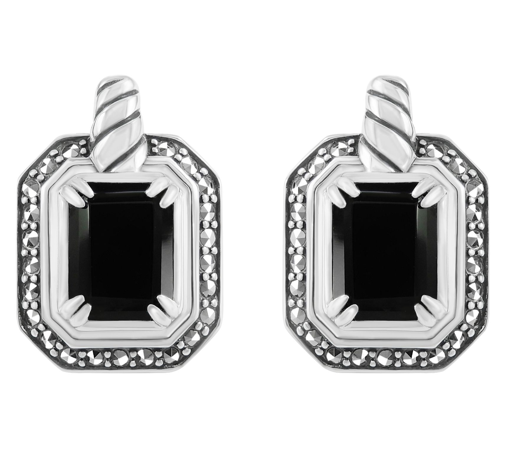 Suspicion Sterling Silver Onyx & Marcasite Earrings