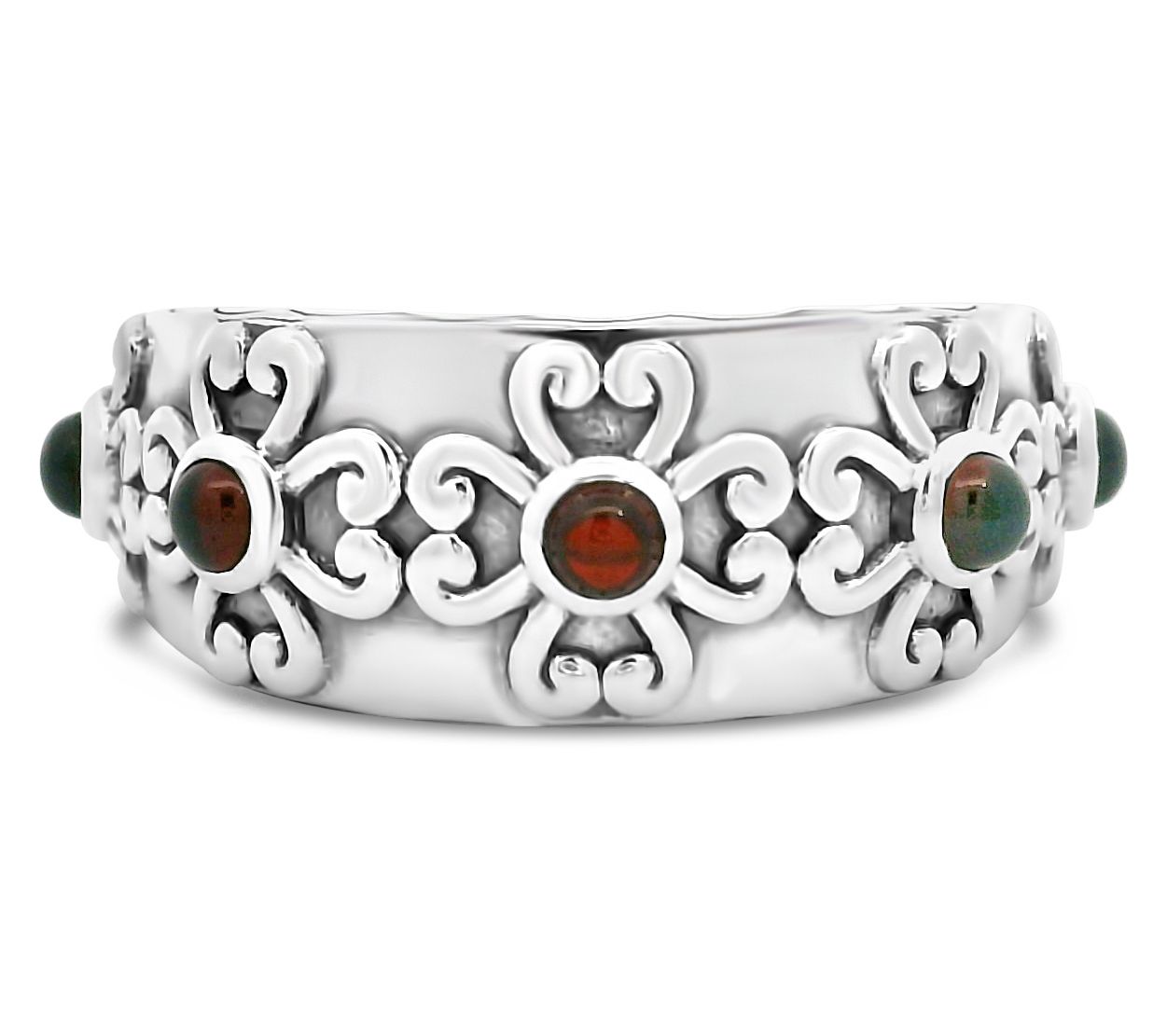 Elyse Ryan Sterling Silver Garnet Heart Motif Band Ring