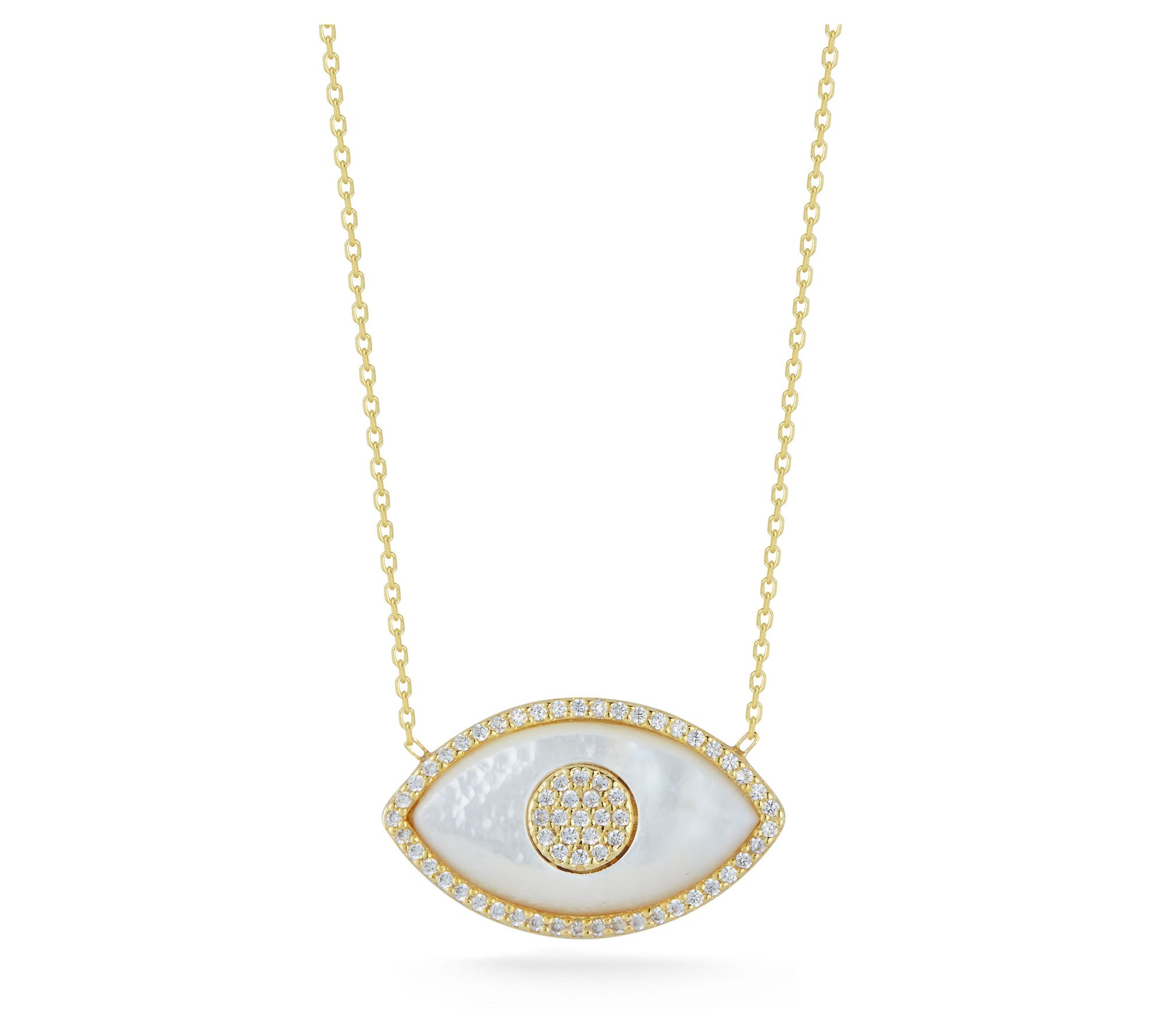 Sterlina Silver Mother of Pearl Evil Eye Necklace, Sterling