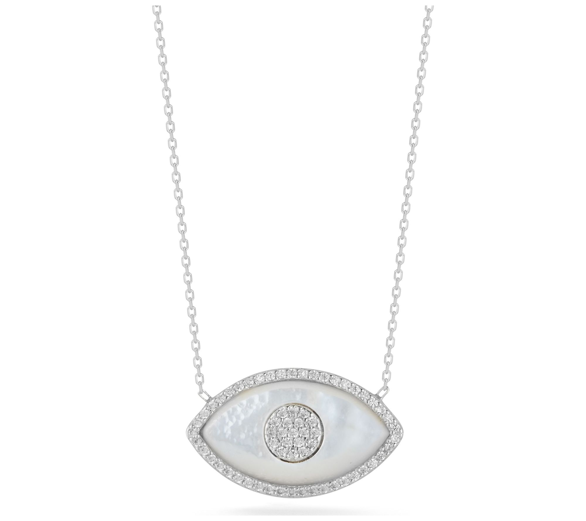 Sterlina Silver Mother of Pearl Evil Eye Necklace, Sterling