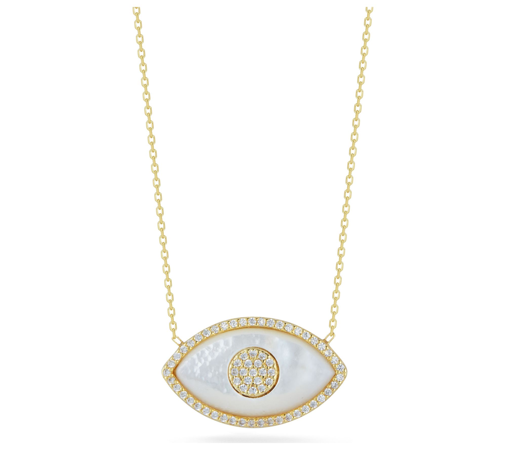Sterlina Silver Mother of Pearl Evil Eye Necklace, Sterling