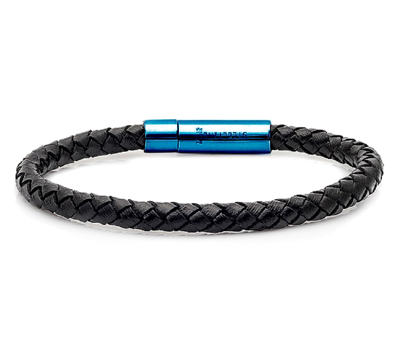 Steel By Design Men's Blue IP & Braided LeatherBracelet