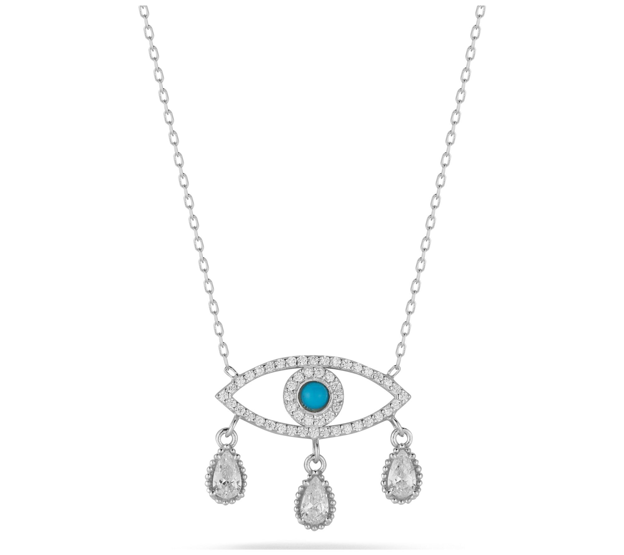 Sterlina Silver Open Evil Eye Teardrop Necklace, Sterling