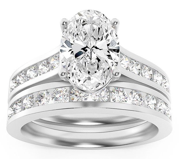  Fire Light Lab Grown Diamond Oval Cut Wedding R ing Set, 14K