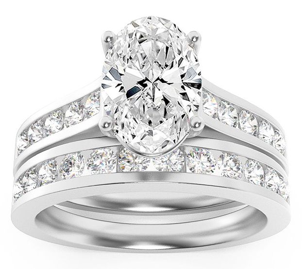 Fire Light Lab Grown Diamond Oval Cut Wedding Ring Set, 14K