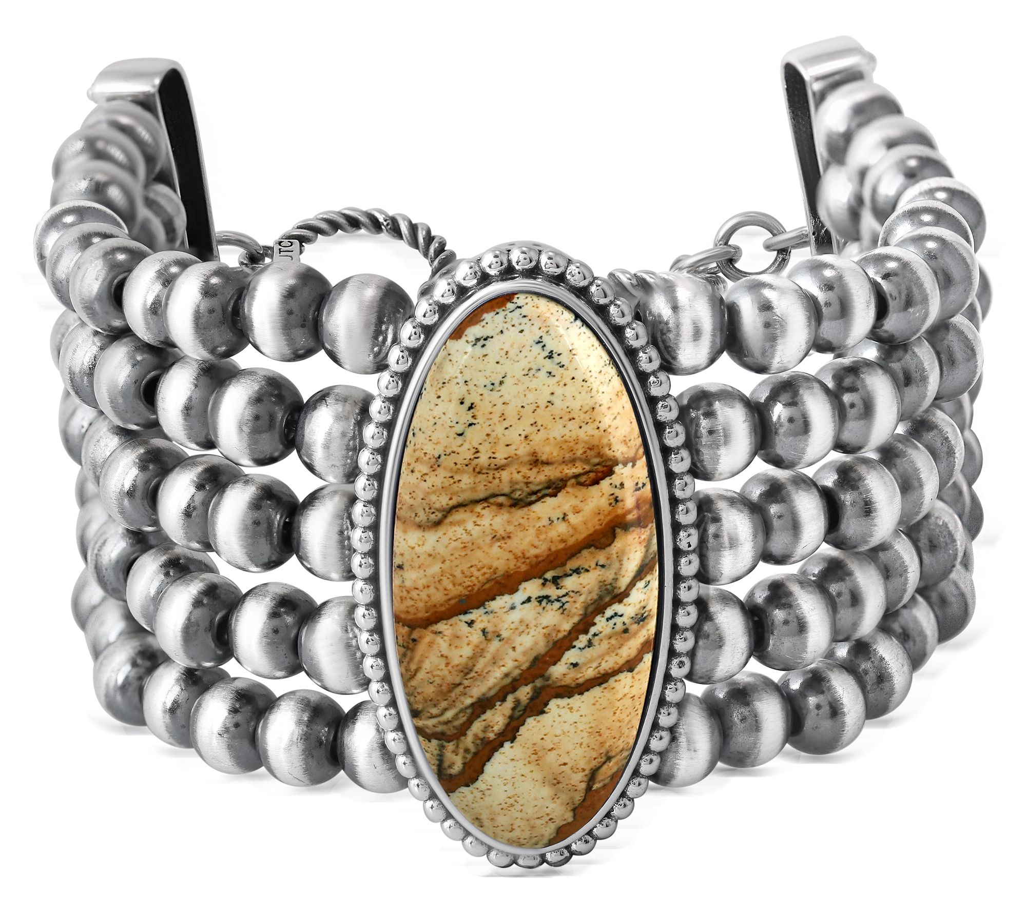 American West Sterling Silver Oval Gemstone Beaded Bracelet