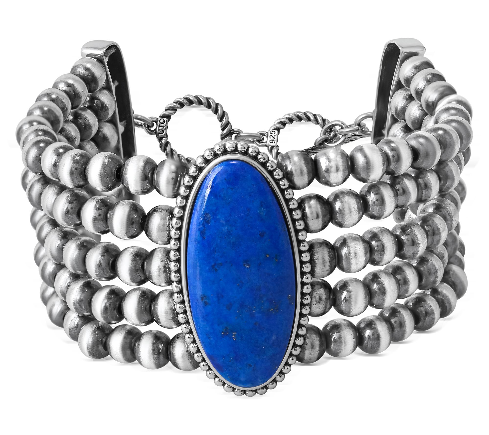 American West Sterling Silver Oval Gemstone Beaded Bracelet