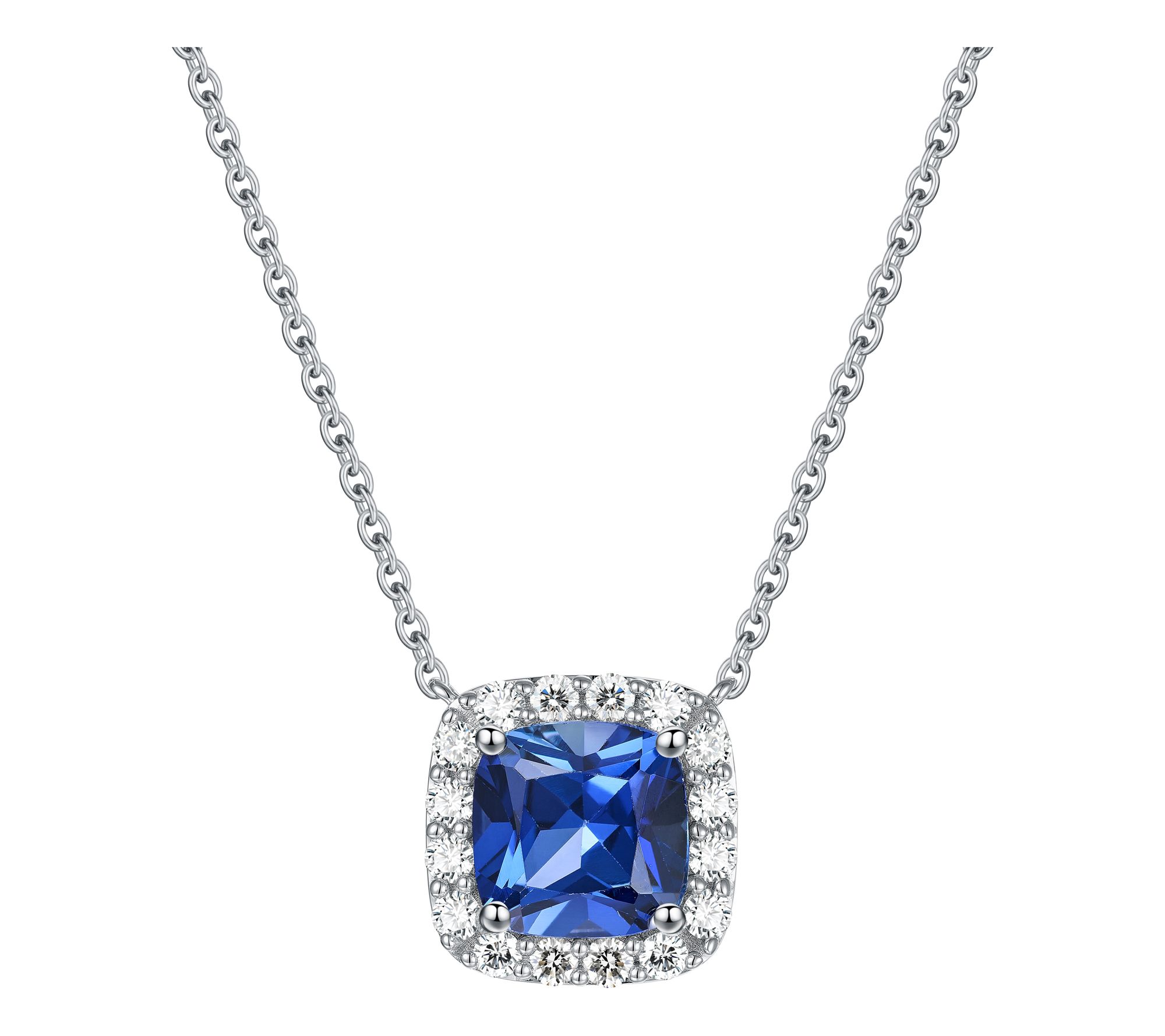 Fire Light Lab Grown Sapphire & Diamond Necklace, Sterling
