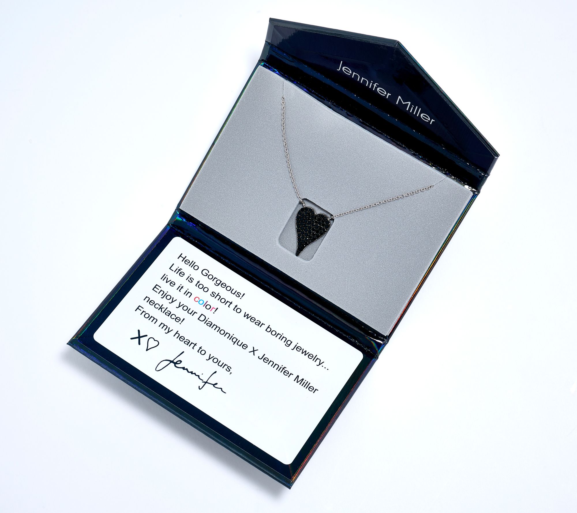 Diamonique x Jennifer Miller Mini Pave Heart Necklace, Sterling Silver