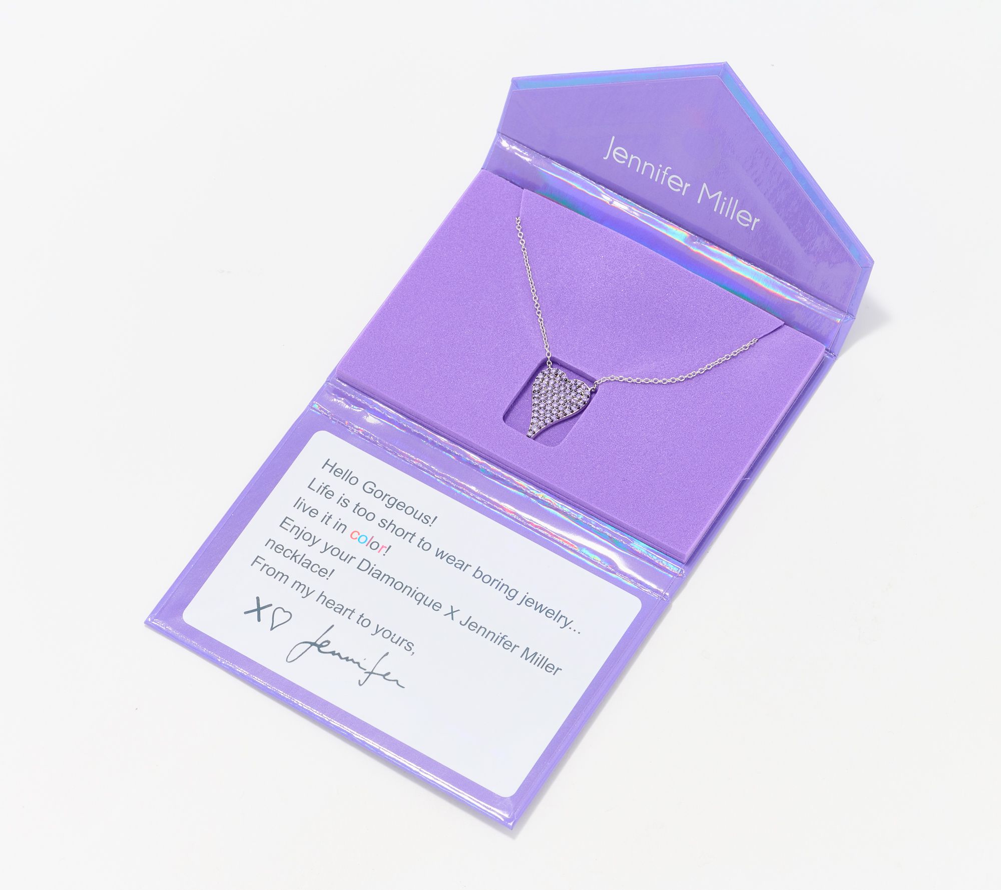 Diamonique x Jennifer Miller Mini Pave Heart Necklace, Sterling Silver