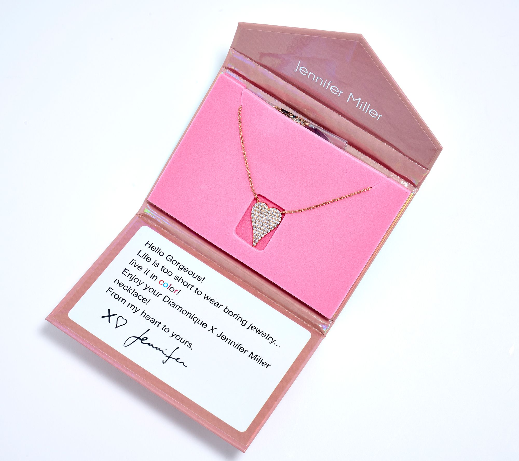 Diamonique x Jennifer Miller Mini Pave Heart Necklace, Sterling Silver