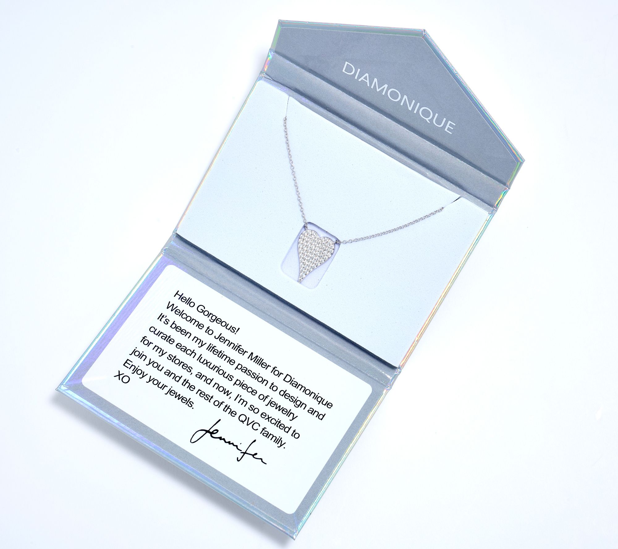 Diamonique x Jennifer Miller Mini Pave Heart Necklace, Sterling Silver