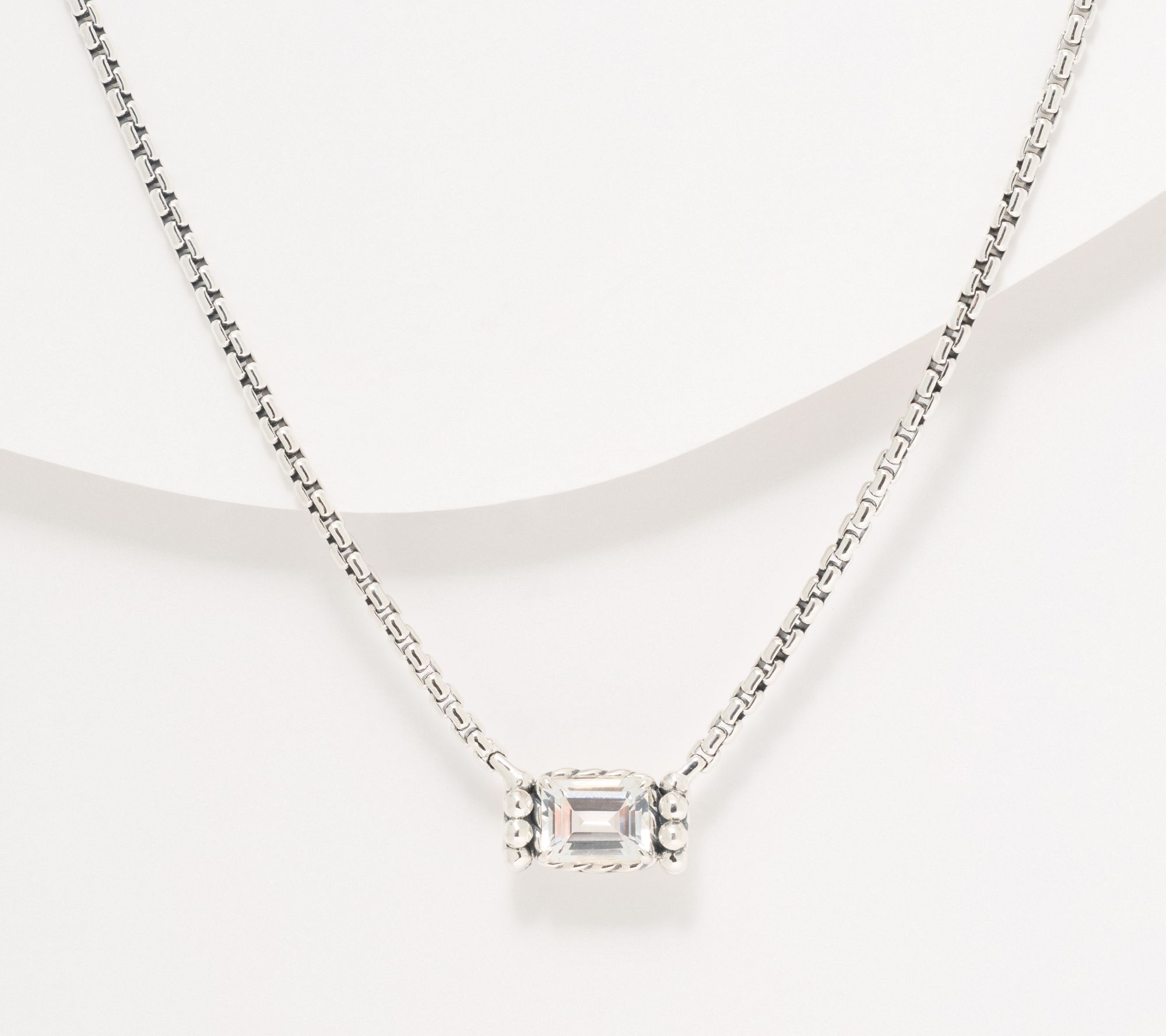 JAI Sterling Silver Emerald Cut 2.7mm Box Chain 16" Necklace