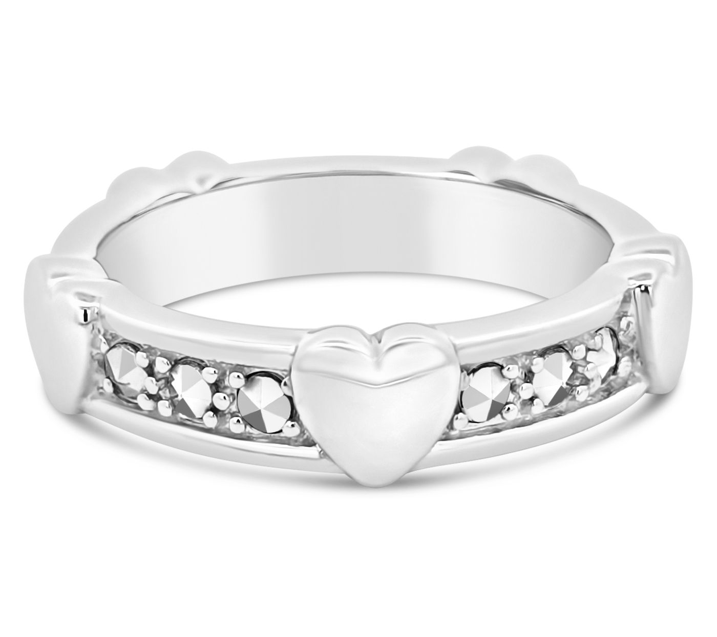 Dallas Prince Chrome Marcasite Unity Hearts Ring, Sterling