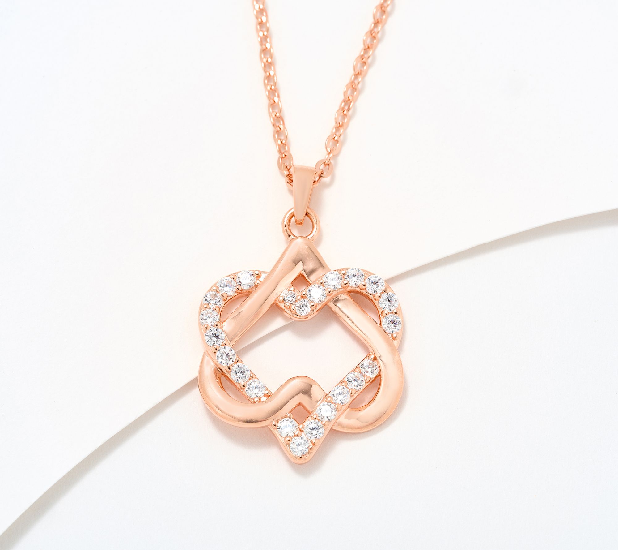 Diamonique Italia "Two Hearts, One Bond" Necklace, Sterl