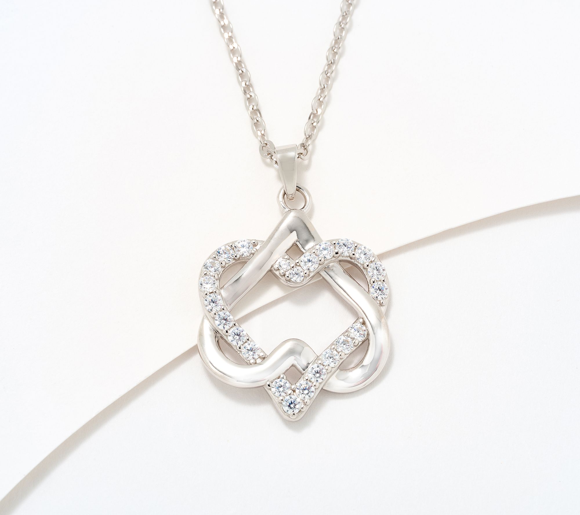 Diamonique Italia "Two Hearts, One Bond" Necklace, Sterl