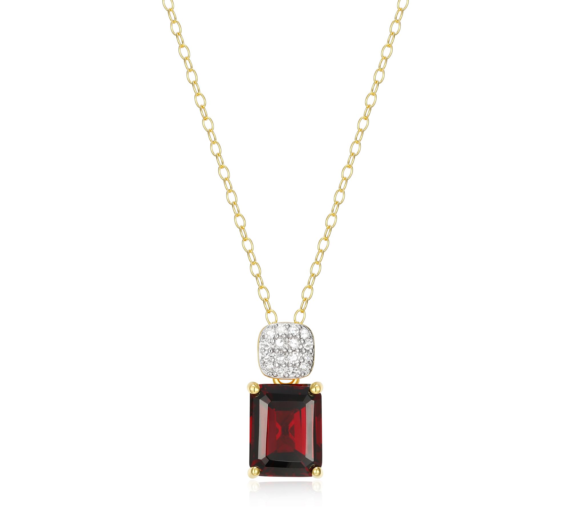 LuxLab Grown Birthstone & Diamond Pendant w/ Chain, 18K Plated