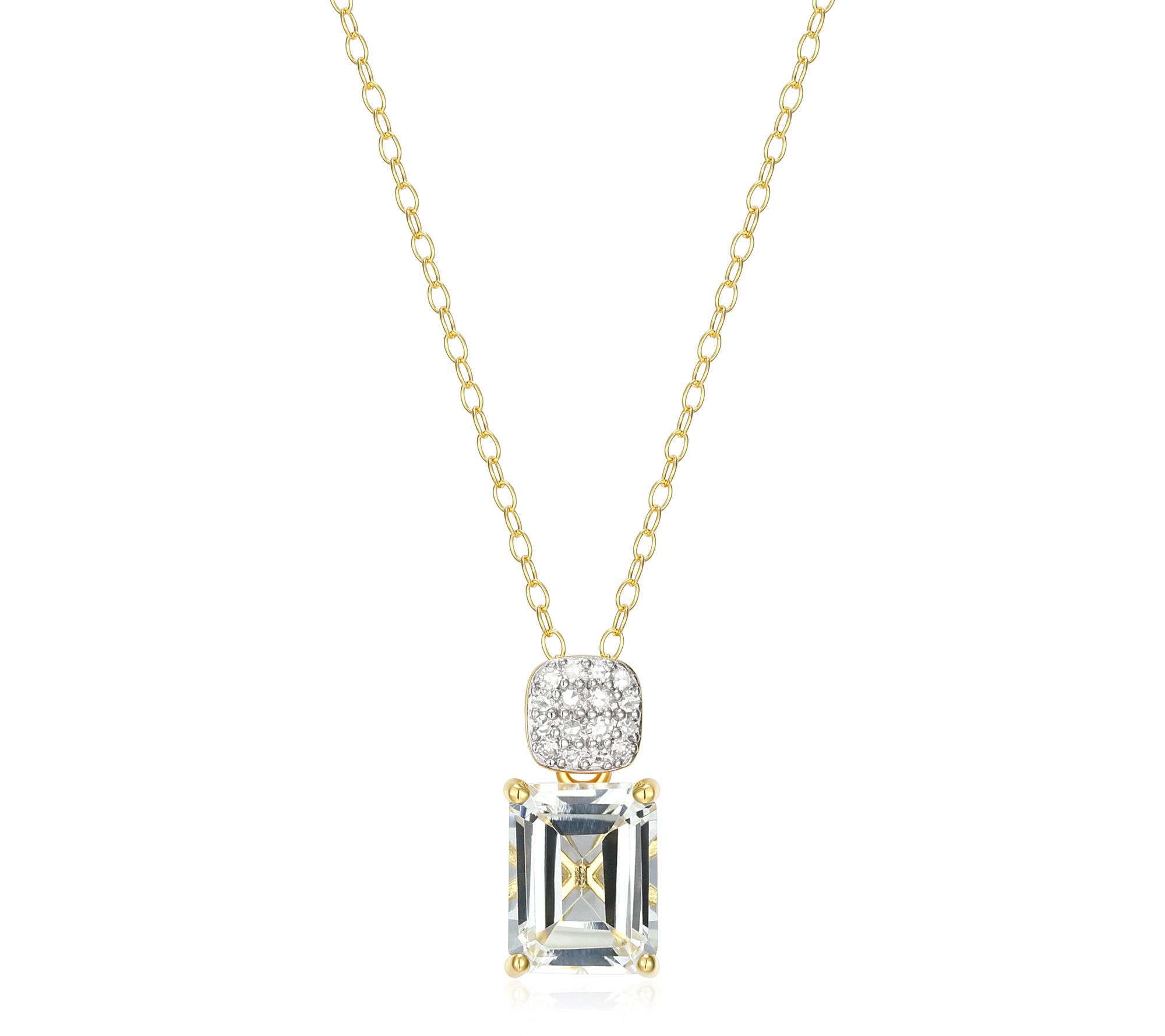 LuxLab Grown Birthstone & Diamond Pendant w/ Ch ain, 18K Plated