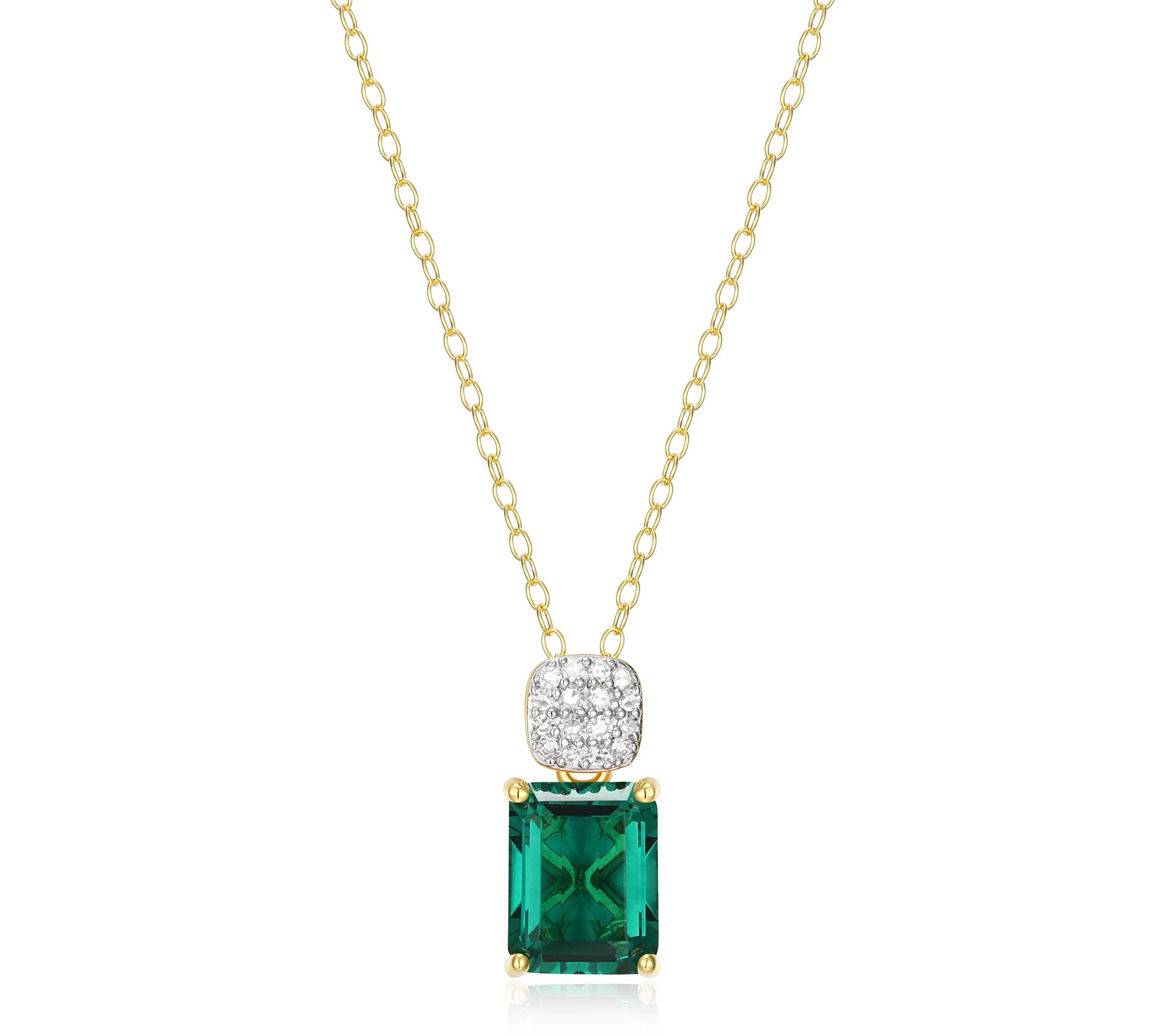 LuxLab Grown Birthstone & Diamond Pendant w/ Chain, 18K Plated