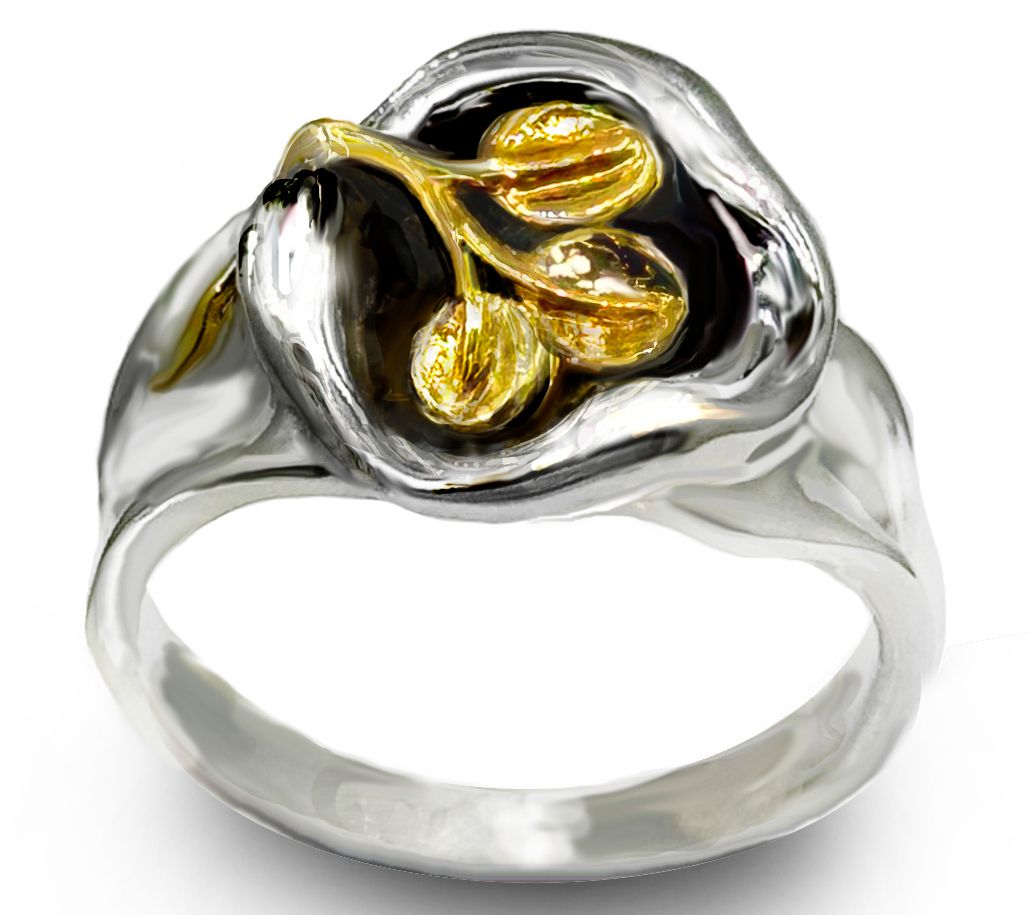 Hagit Sterling & 14K Gold Fossilized Leaf Ring