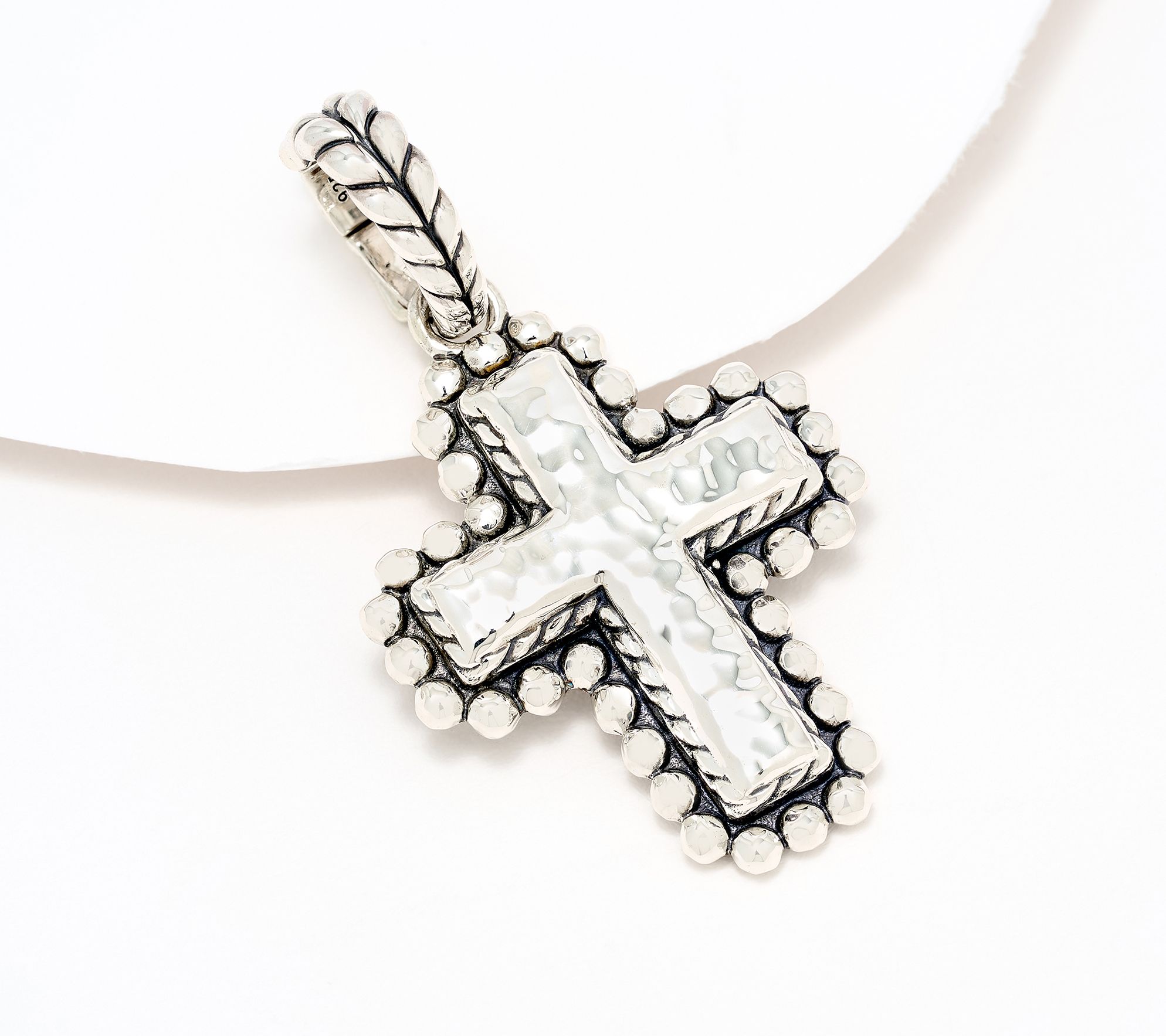 JAI Sterling Silver Hammered Bead Cross Enhancer