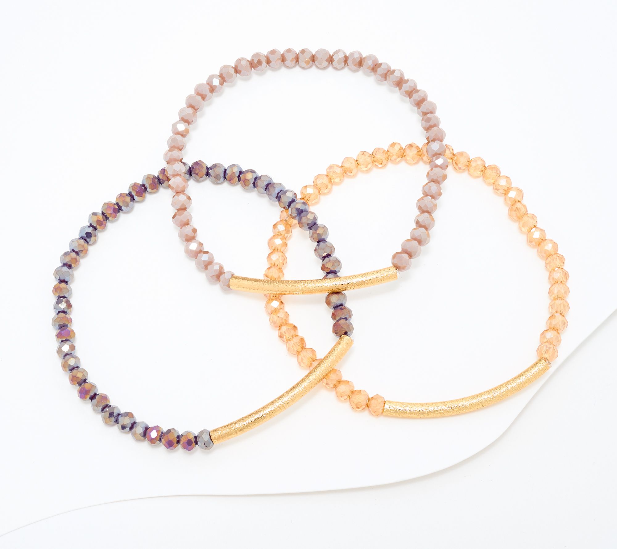 Susan Graver Set of 3 Simulated Gold Bar Stretch Bracelets