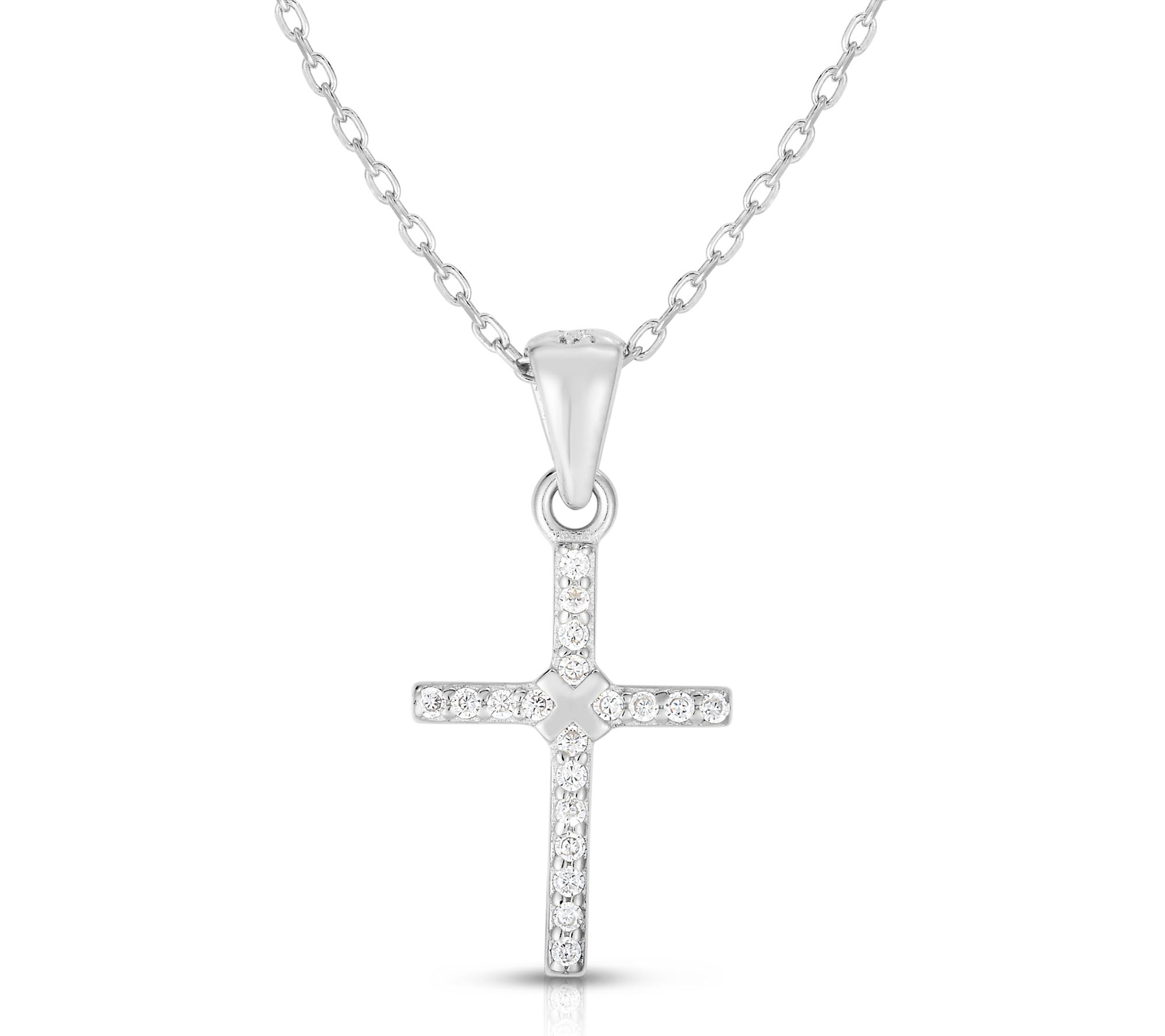 Sterlina Silver Dainty Pave Cross Pendant w/ Chain, Sterling
