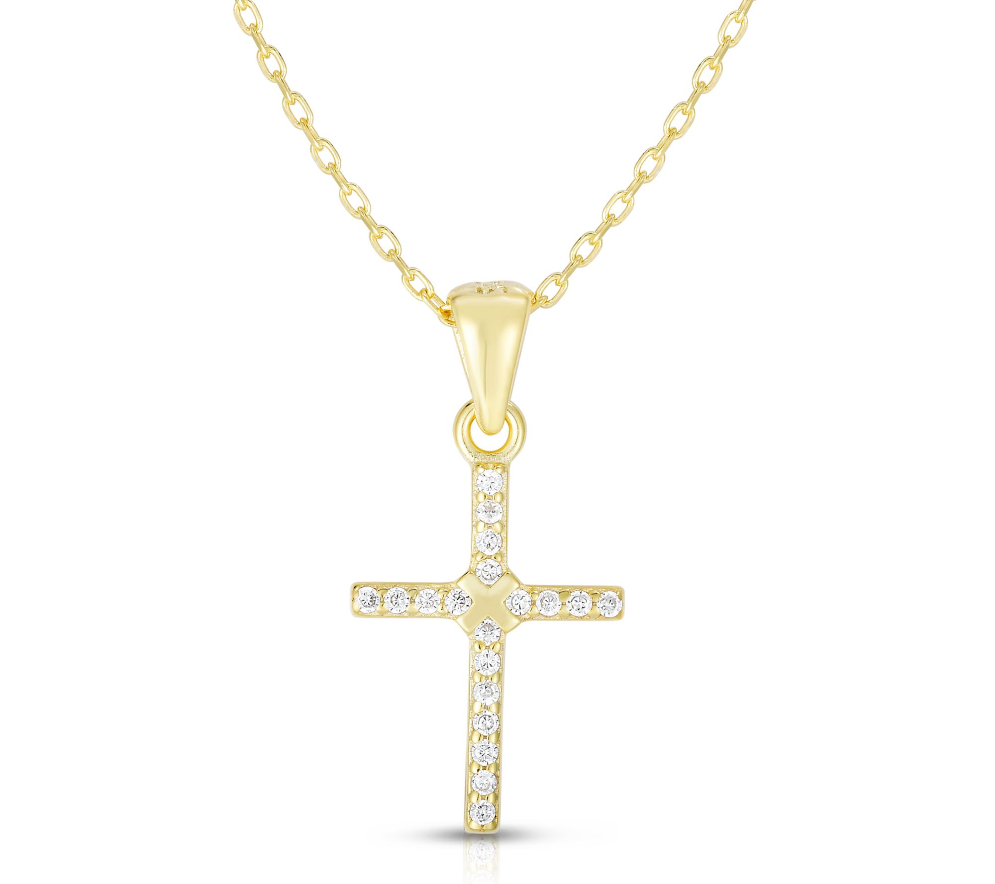 Sterlina Silver Dainty Pave Cross Pendant w/ Chain, Sterling