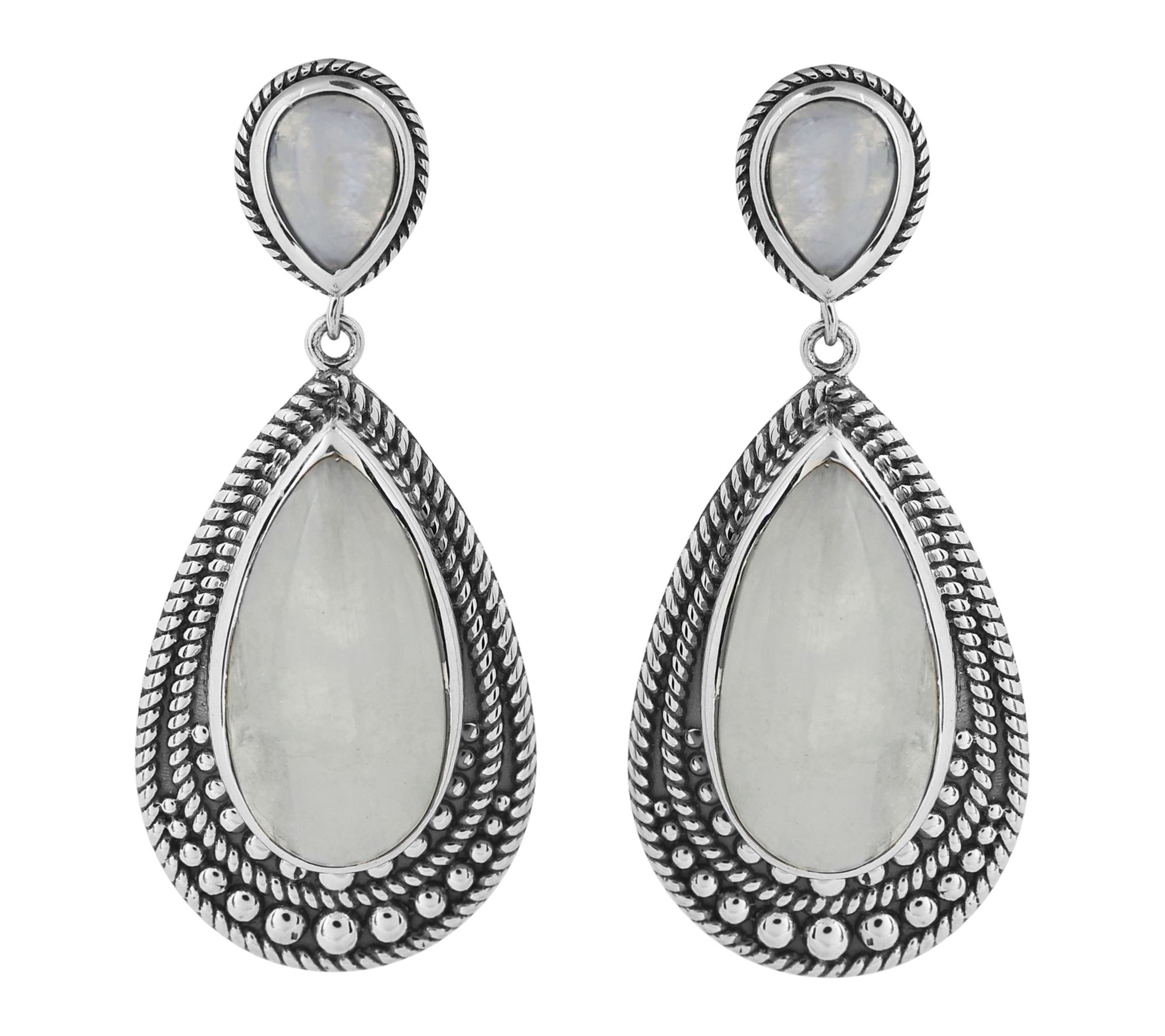 Artisan Crafted Sterling Rainbow Moonstone Dangling Earrings