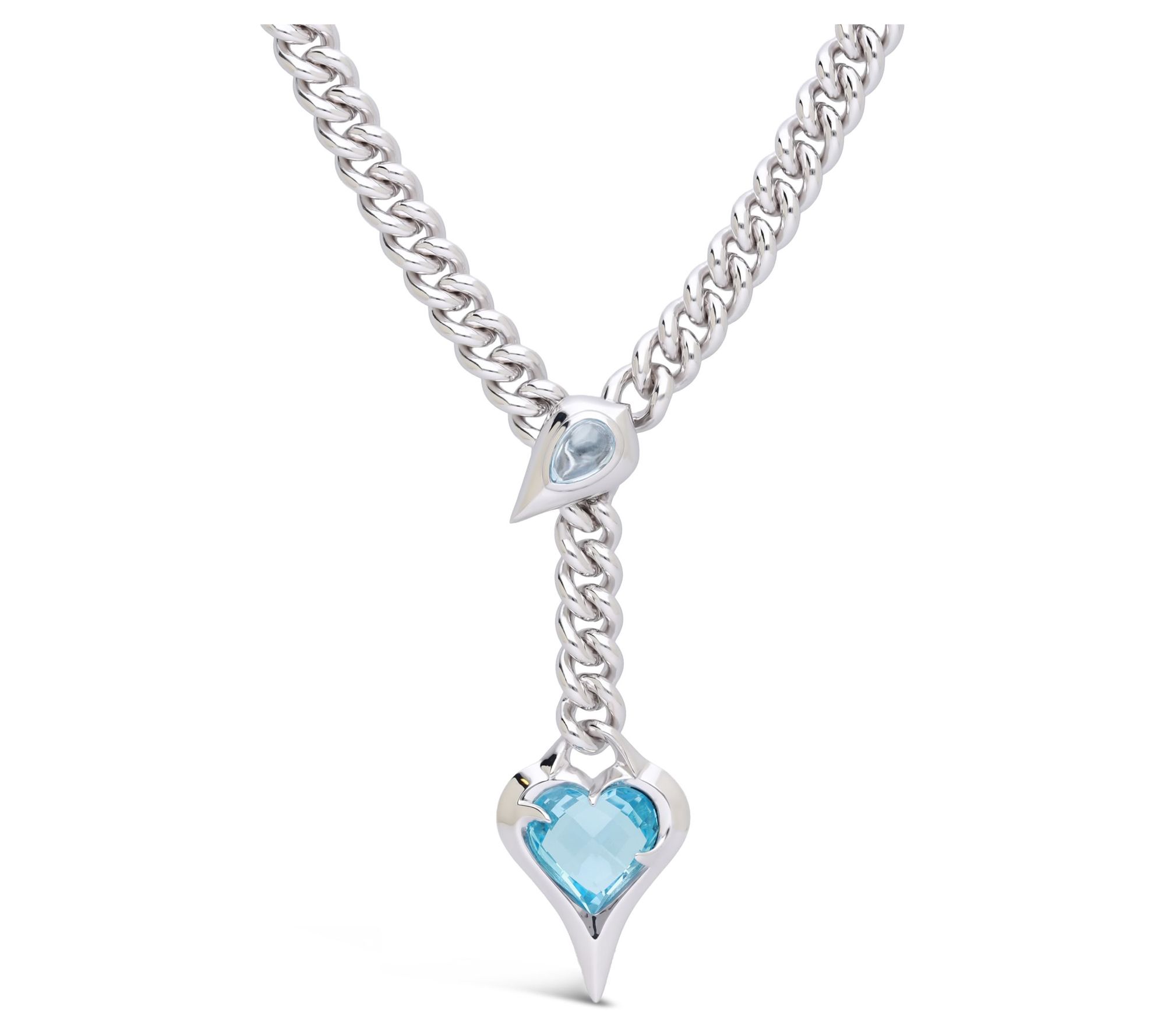 Margo Manhattan Sterling Blue Topaz Heart Lariat Necklace