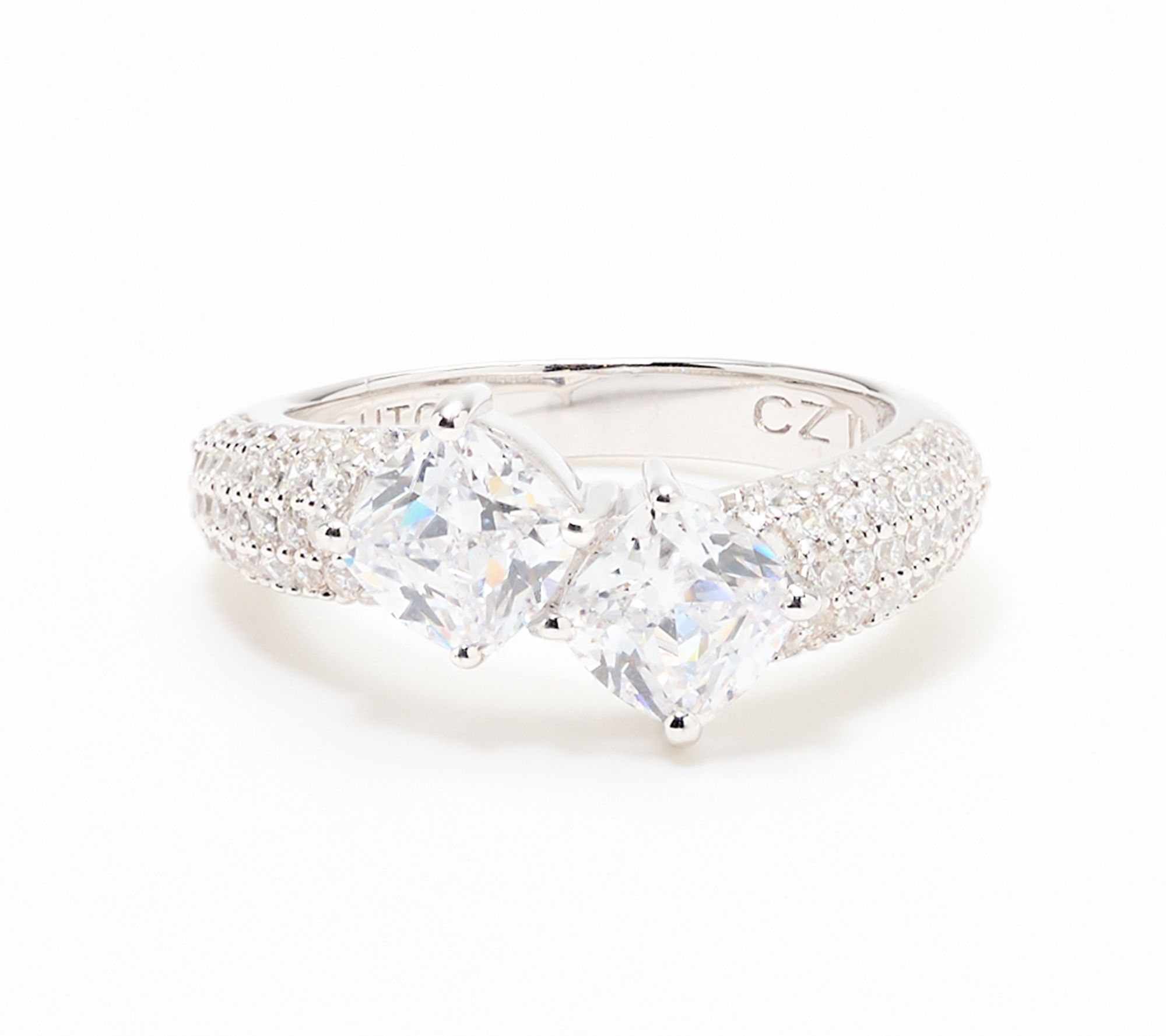 Diamonique x Kathy Levine Applause Double Cushion Ring, Sterling