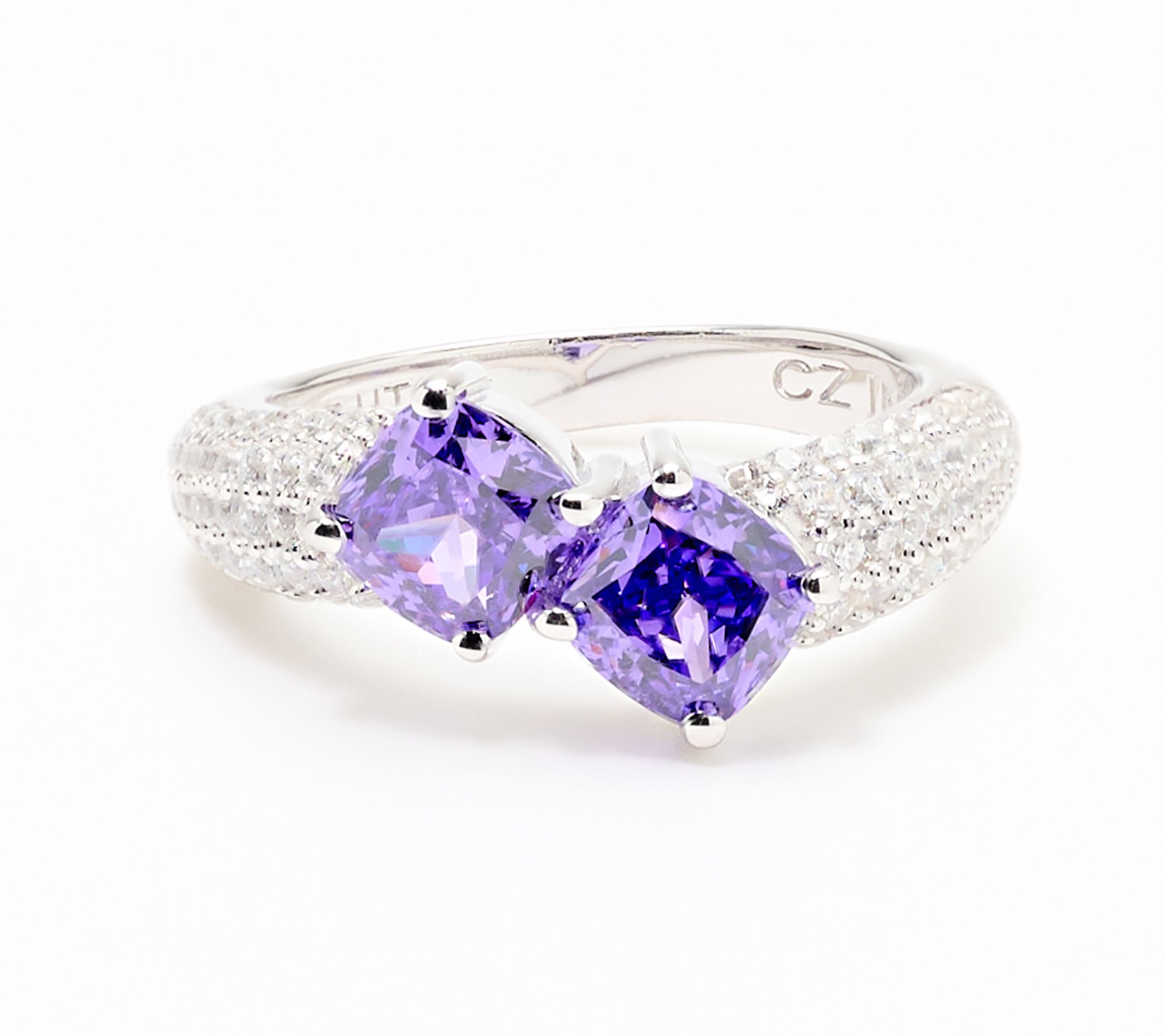 Diamonique x Kathy Levine Applause Double Cushion Ring, Sterling