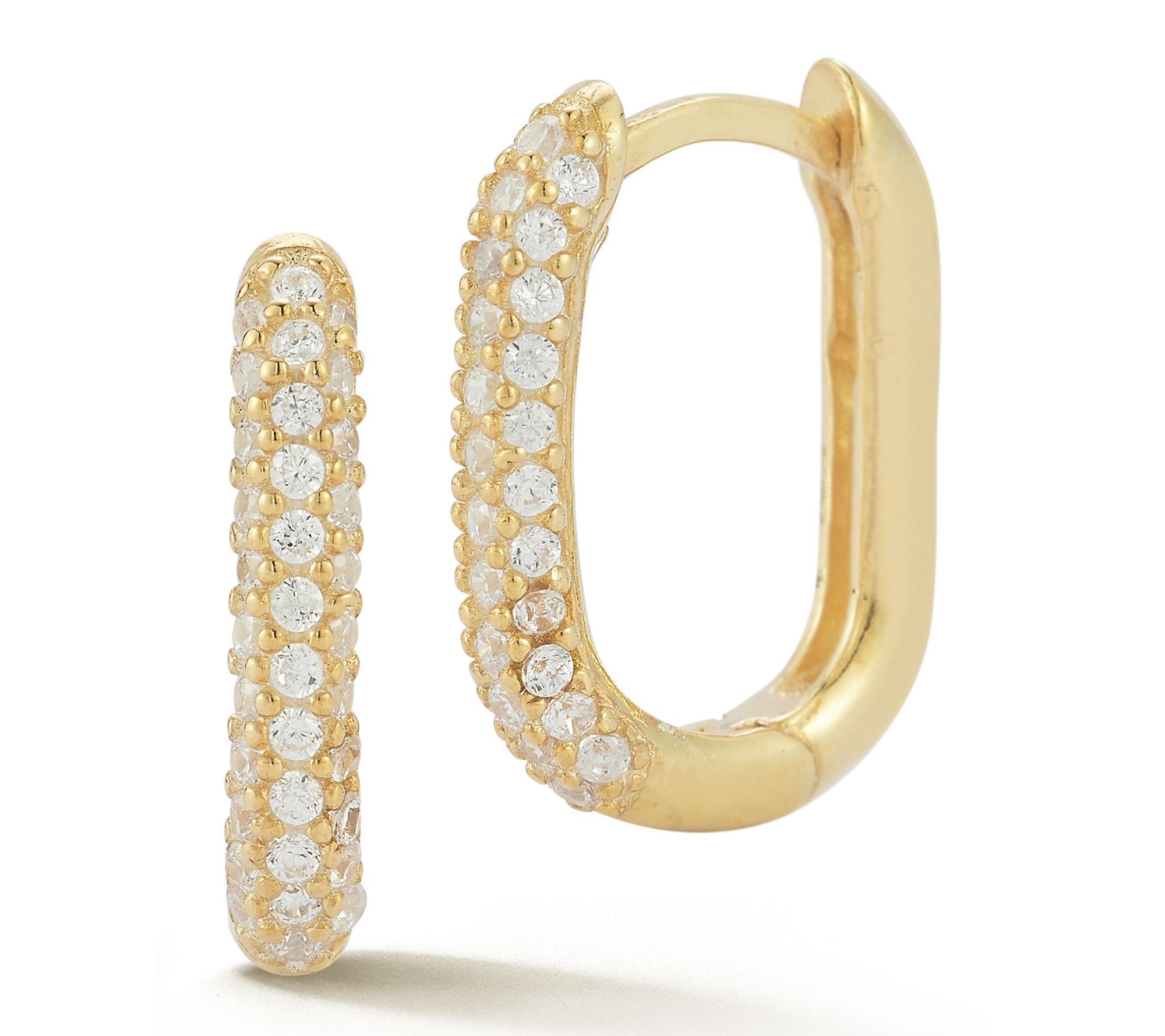 Sterlina Silver 5/8" Pave Oval Hoop Earrings, Sterling